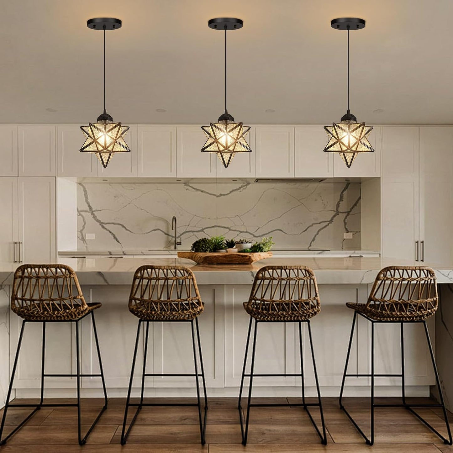 Modern Glass Pendant Lights Dining Room Chandeliers Lighting for Kitchen Island Light Fixture Hanging Light with Warm Light Bulb