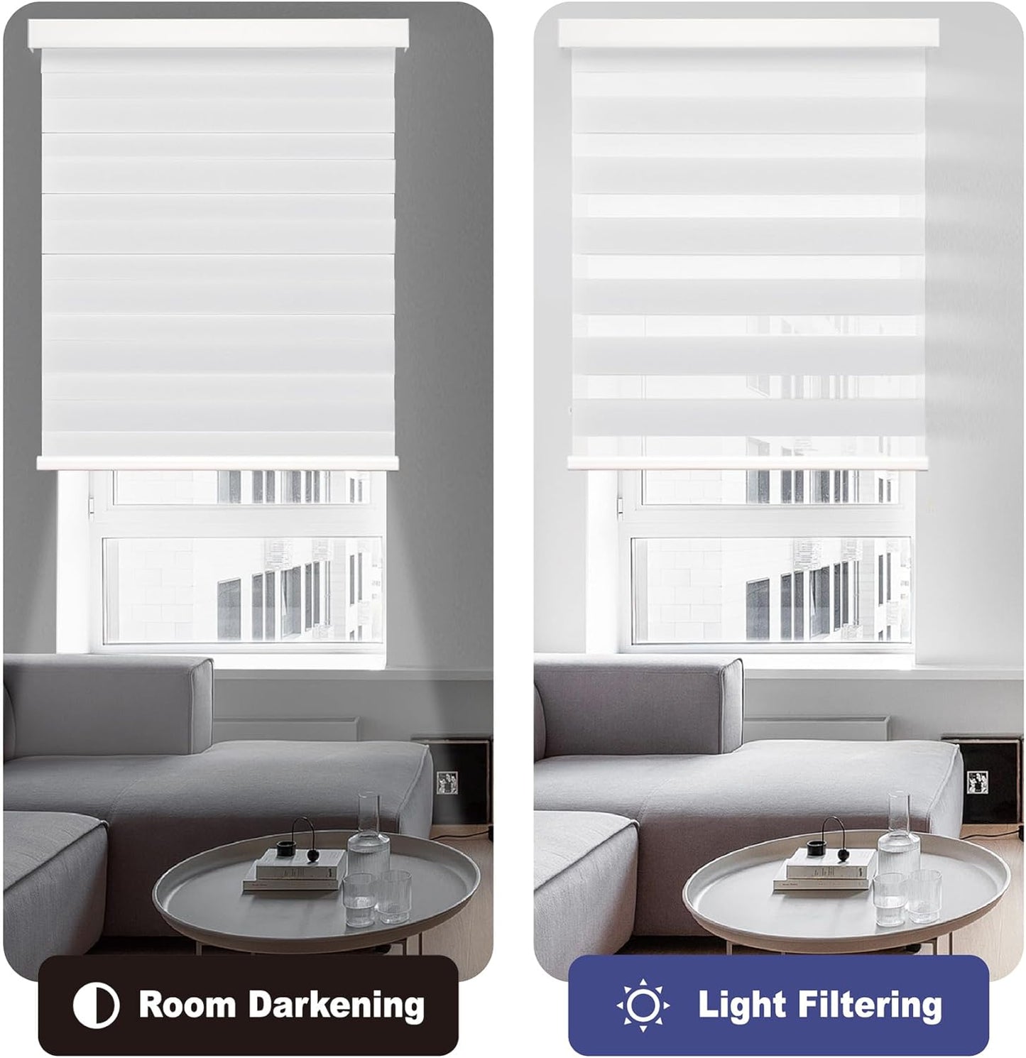 HESTIA Cordless Zebra Blinds Light Filtering Roller Shades UV Blocking Blackout Privacy Indoor Window Shades for Home Office Day and Night, Black,38" W x 54" H