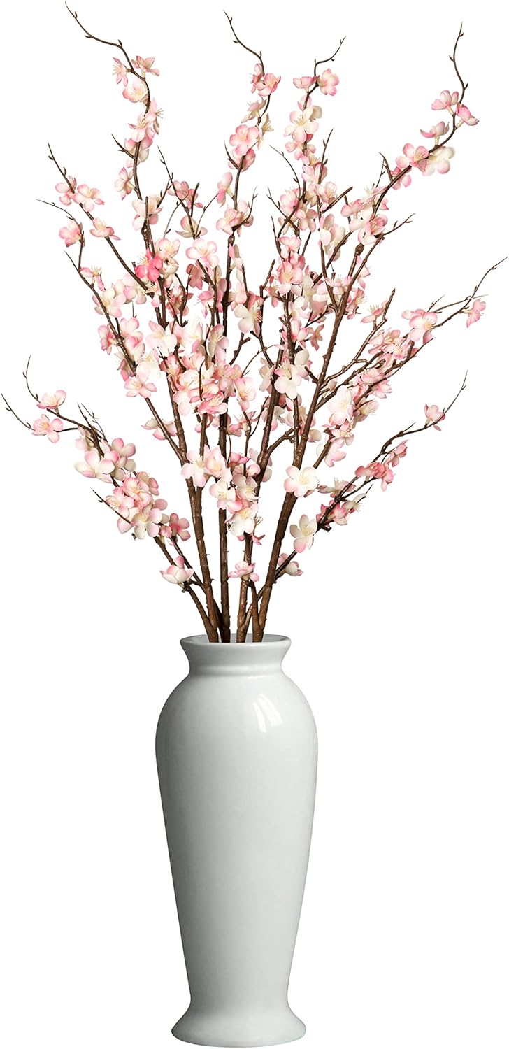 4Pcs Cherry Blossom Branches Artificial Flowers for Spring Summer Indoor Decoration,Faux Long Stem Artificial Flowers for Wedding Home Office Bedroom Party Table Centerpieces Decor (Pink)