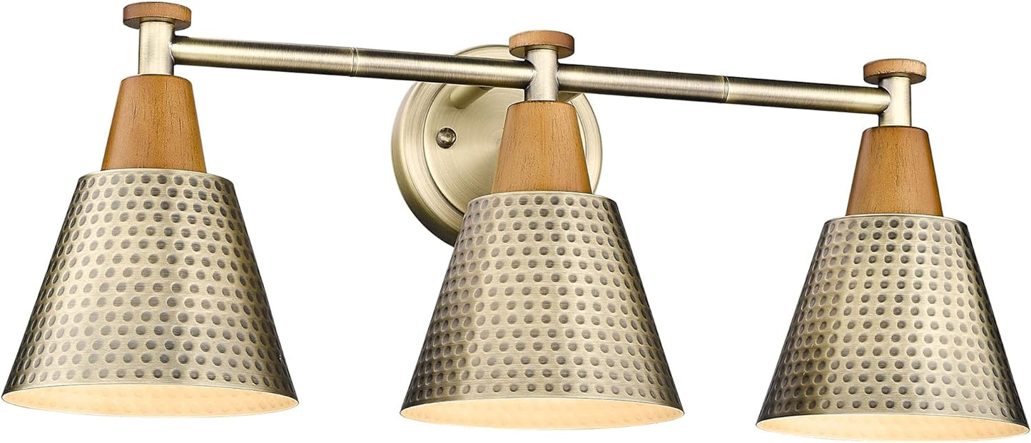 FEMILA Antique Brass Bathroom Vanity Light, 3-Lights Industrial Modern Wall Sconce Bathroom Lighting, Hammered Metal Shade Finish, 4FG59B-3W BG