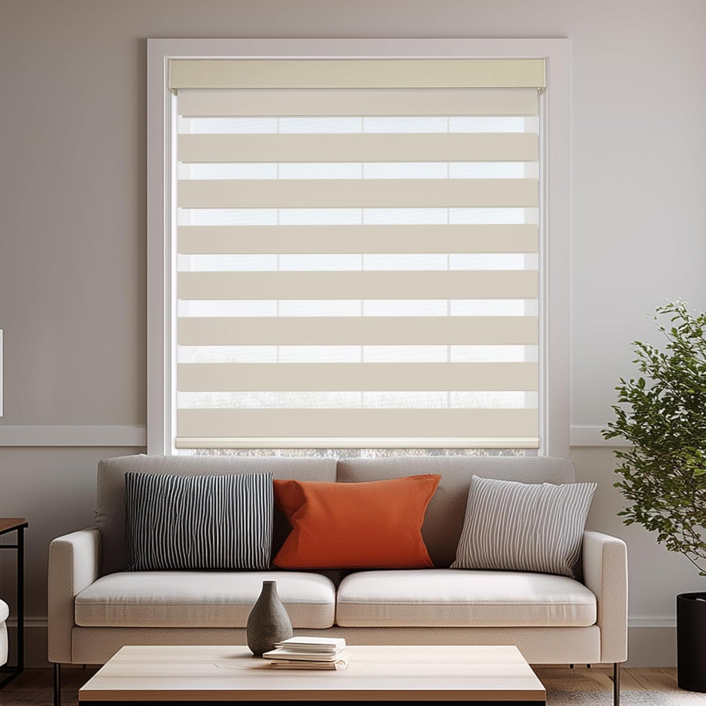 HESTIA Cordless Zebra Blinds Light Filtering Roller Shades UV Blocking Blackout Privacy Indoor Window Shades for Home Office Day and Night, Beige,40" W x 54" H
