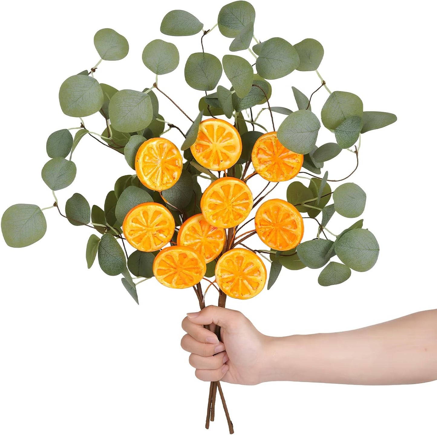 Eucalyptus Stems, 4PCS Artificial Lemon Stems Faux Citrus Branches Plastic Decor for Kitchen, Table Centerpieces, Entryway, Thanksgiving Wedding Party (Green)