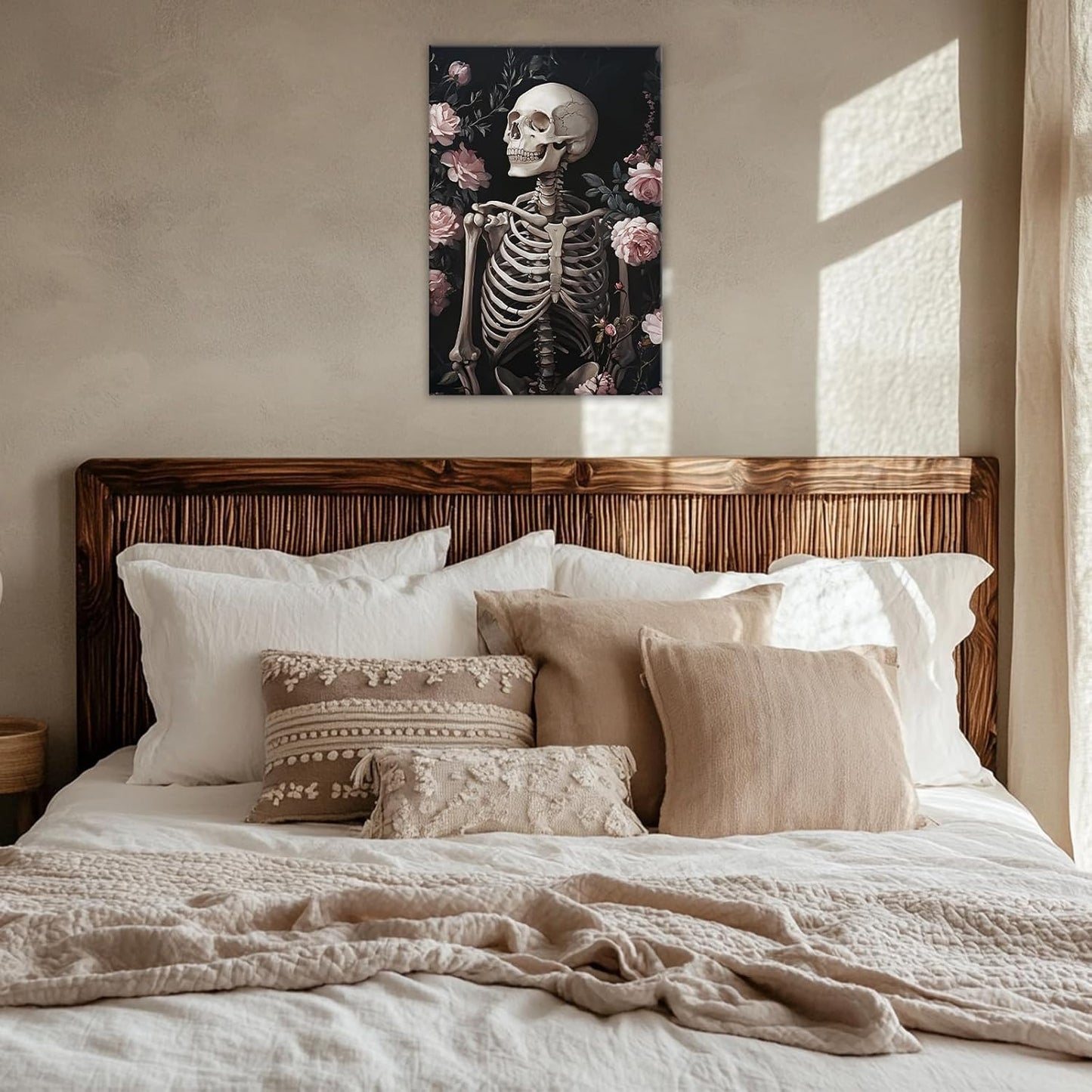 OAAPITI Skull Floral Wall Art Vintage Skeleton Portrait Canvas Print Dark Gothic Skull Art for Living Room Bedroom Home Wall Decor Ready to Hang(Artwork-10,12"x18")
