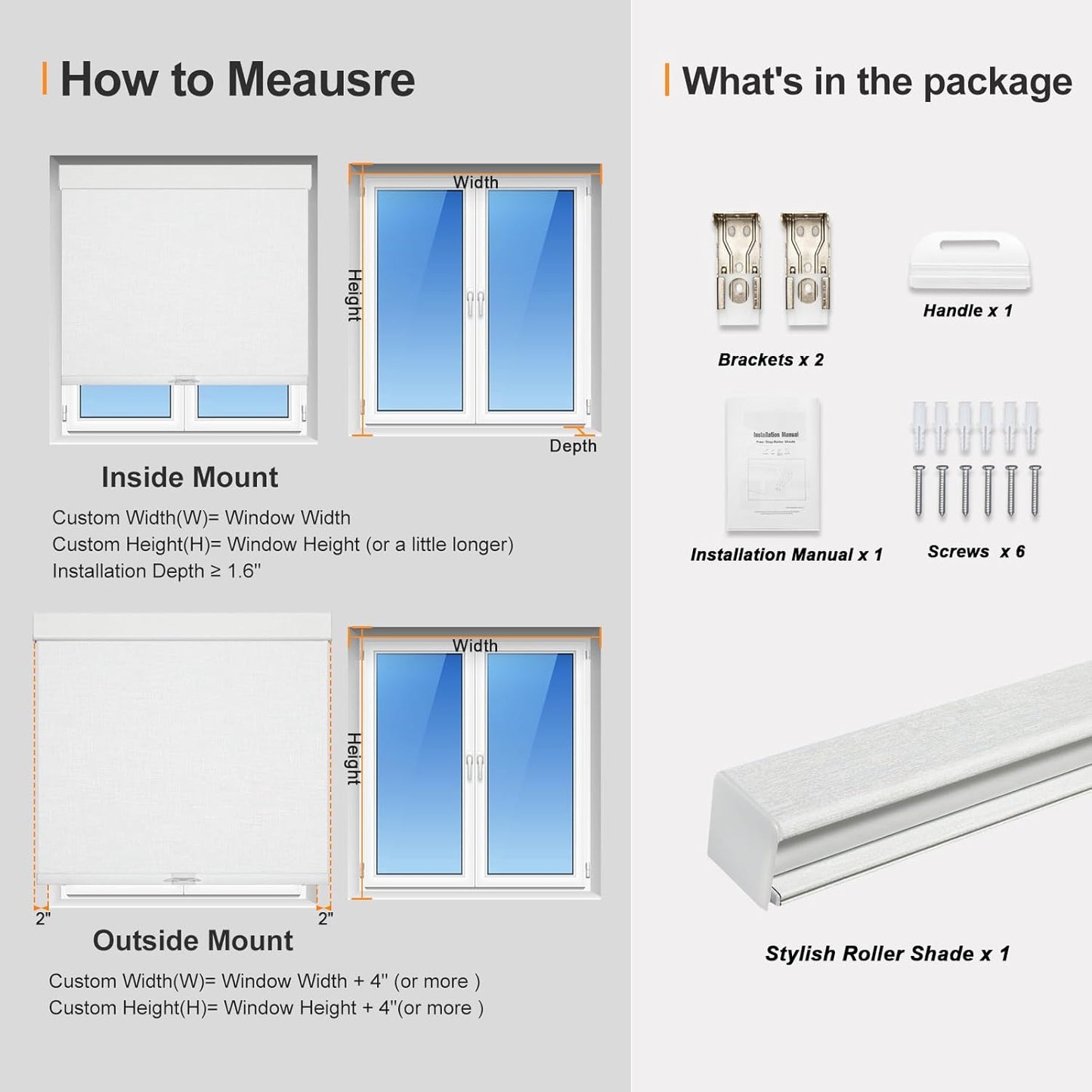 Persilux Blackout Roller Shades & Blinds Windows Shades Free-Stop Blackout Blinds with Jacquard Fabric,Cordless Blinds Pull Down Shades for Home, Easy to Install for Door/Office, White(57.5"W x 48"H)