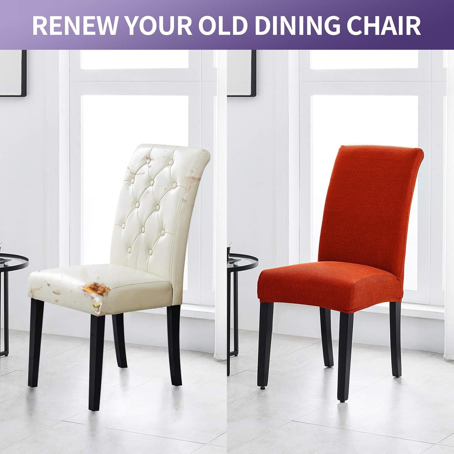 Joccun Chair Covers for Dining Room Set of 4, Dining Chair Slipcovers Stretch Dining Room Chair Covers Seat Protector,Parsons Chair Cover for Home,Hotel,Banquet(Pureed Pumpkin,4 Pack)