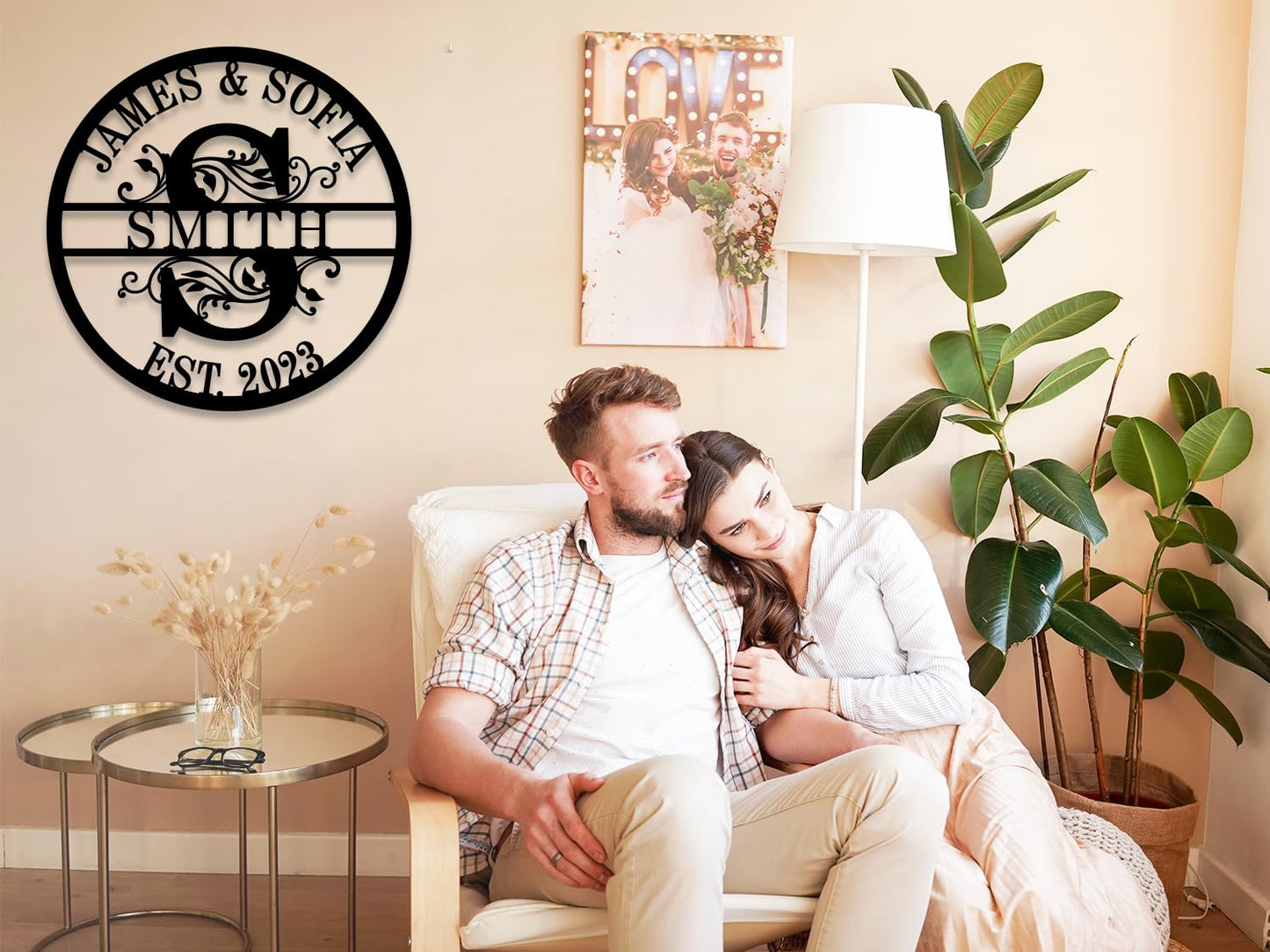 Custom Name Sign Initial Split Letter Monogram Sign Wedding Housewarming Gift