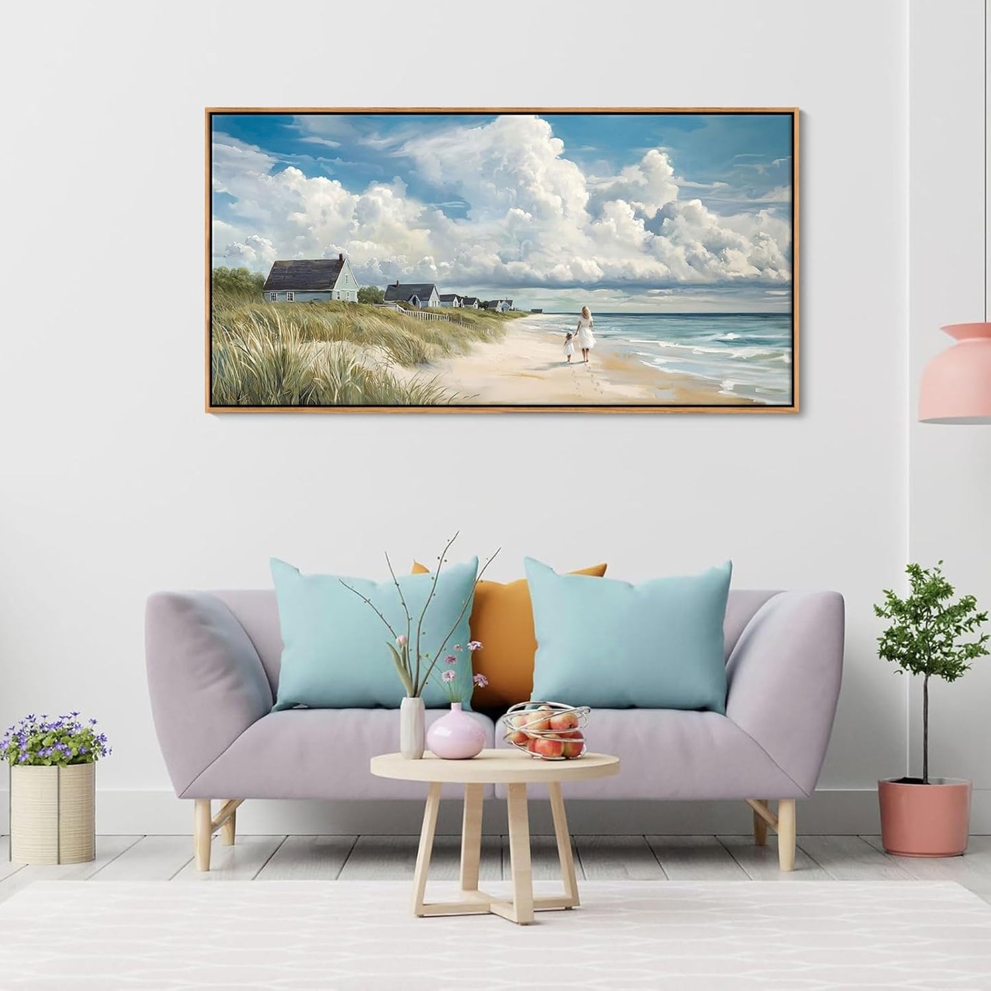 HGUAOA Coastal Canvas Wall Art - Large Landscape Wall Art for Living Room - Ocean and Beach Painting - Blue Artwork for Bedroom Decor - Above Bed Wall Pictures -Beach Theme Print Art