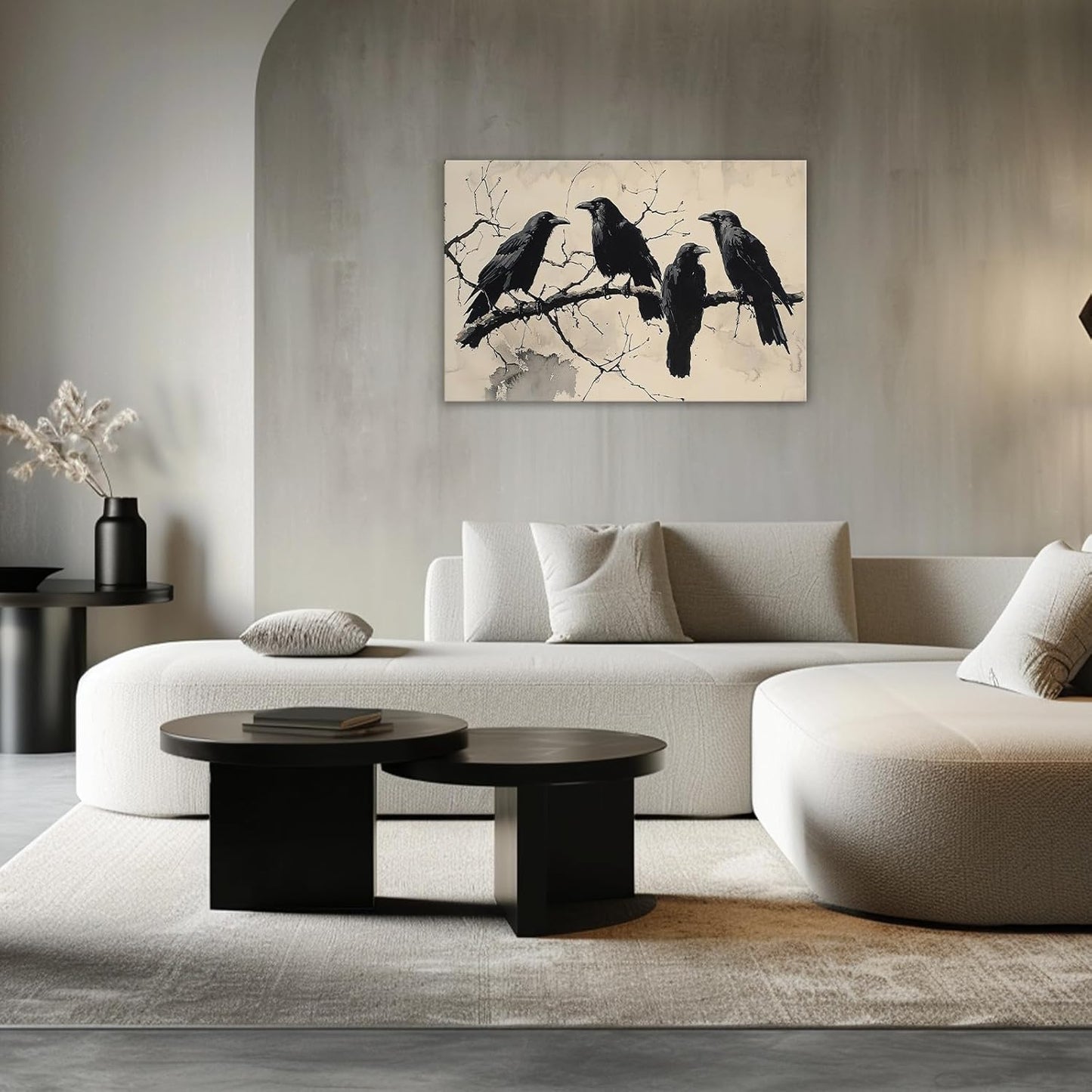 OAAPITI Birds Canvas Wall Art Black Couple Crow Picture Print Vintage Gothic Raven Artwork for Living Room Halloween Home Wall Decor(Artwork-9,16"x24")