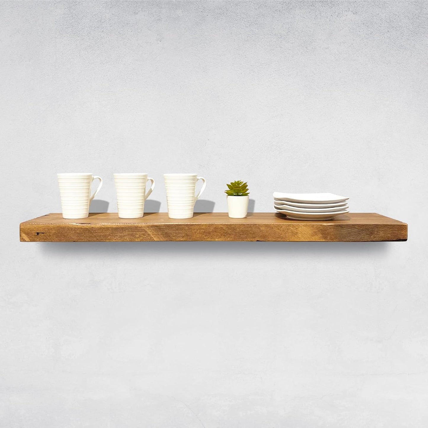 URBANDI, Rustic Floating Shelves, Set of 2, Hidden Bracket, Solid Wood, Heavy Duty, Wall Mounted Shelves, (Brown, 60Wx10D)