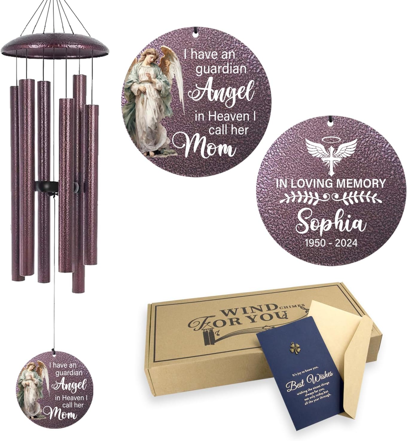 ASTARIN 36" Large Deep Tone Personalized Sympathy Wind Chimes, Memorial Wind Chime for Loss of Mother Father Loved One, Angel Bereavement Gifts Decor Outdoor Patio Garden Graveyard