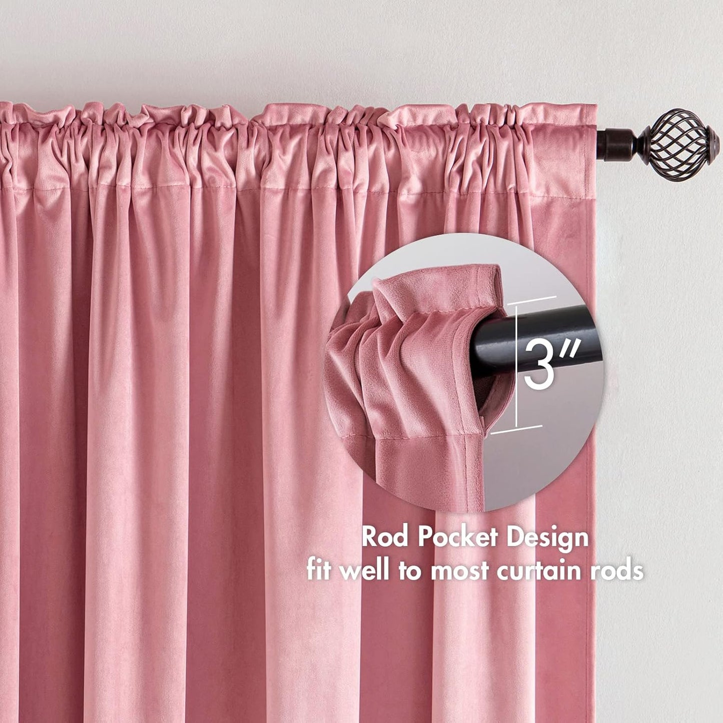 MIULEE Blush Pink Velvet Curtains Thermal Insulated Blackout Curtain Drapes for Bedroom Living Room Darkening 96 Inches Long Curtains Panels Rod Pocket Set of 2
