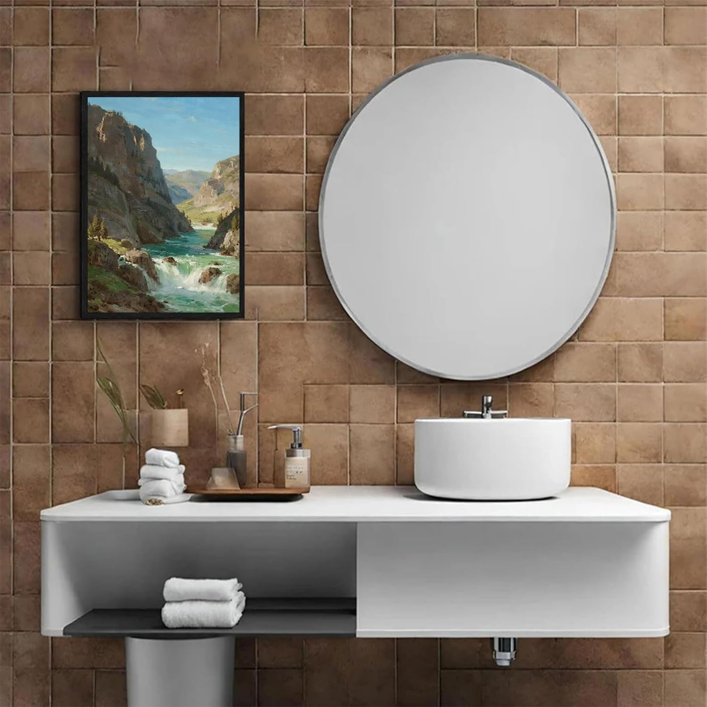 Natural mountain stream scenery poster suitable for bedroom beautiful blue sky flowing river scenery suitable for living room dormitory office