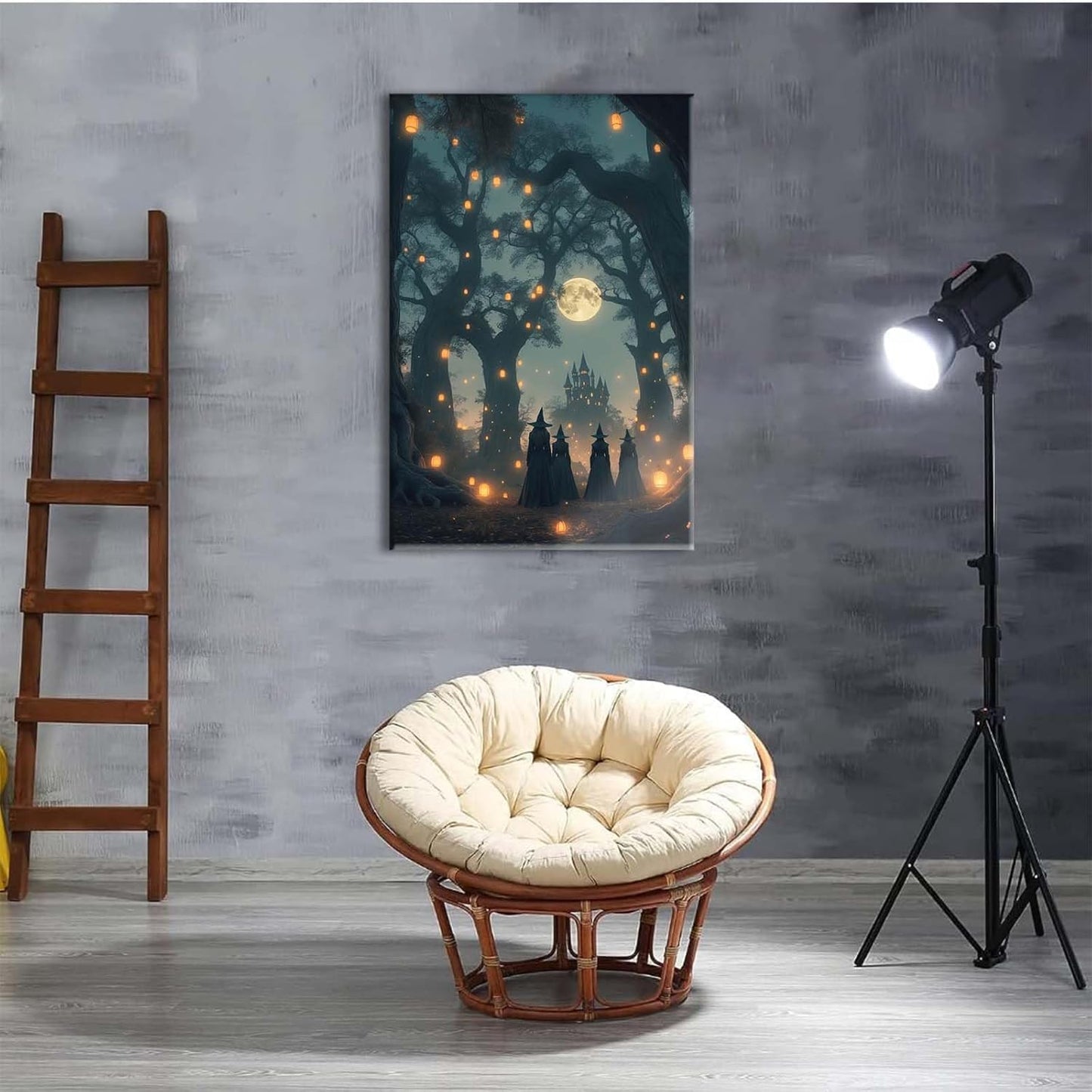 JFHCQJPK Mysterious creek painting witch and castle in magic forest art print canvas gothic print dark college decoration poster for home bedroom20x30in Frameless