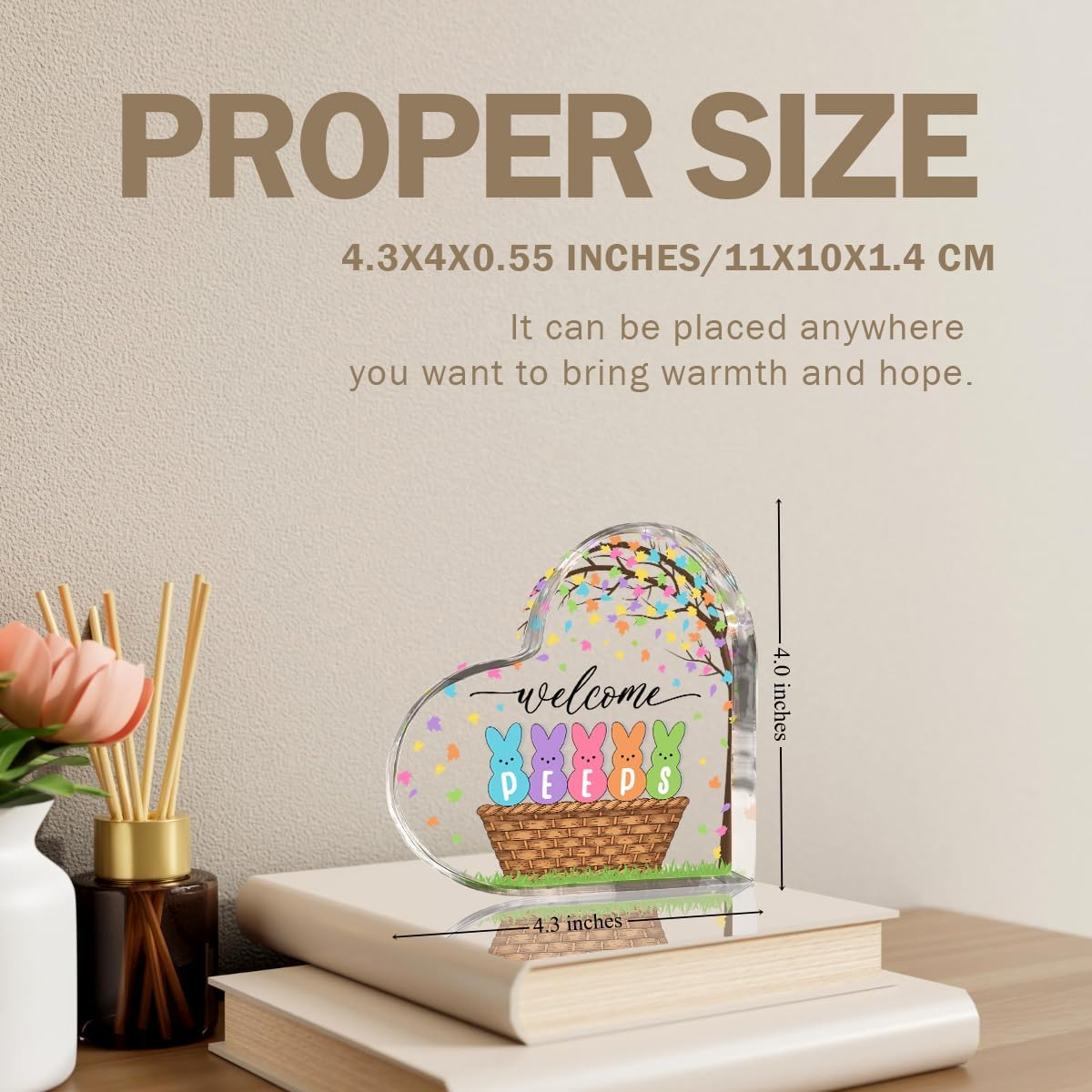 Funny Easter Bunny Decor Desk Decor Acrylic Heart Sign Easter Decorations Easter Gift Acrylic Heart Plaque Box Sign for Home Farmhouse Kitchen Bathroom Shelf Table Decoration