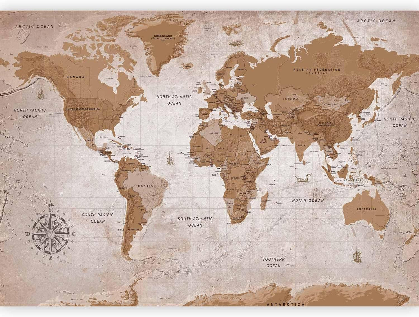 artgeist Wall Mural World Map 154x110 in - XXL Peel and Stick Self-Adhesive Wallpaper Removable Large Sticker Foil Wall Decor Print Picture Image Design Map of The World k-A-0108-a-a