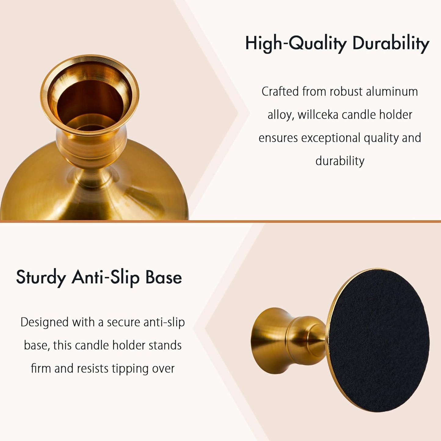 Gold Taper Candle Holder, Brass Candlestick Holders, Vintage Metal for Table Centerpieces Wedding Christmas Decor (Gold, 4 Pcs)