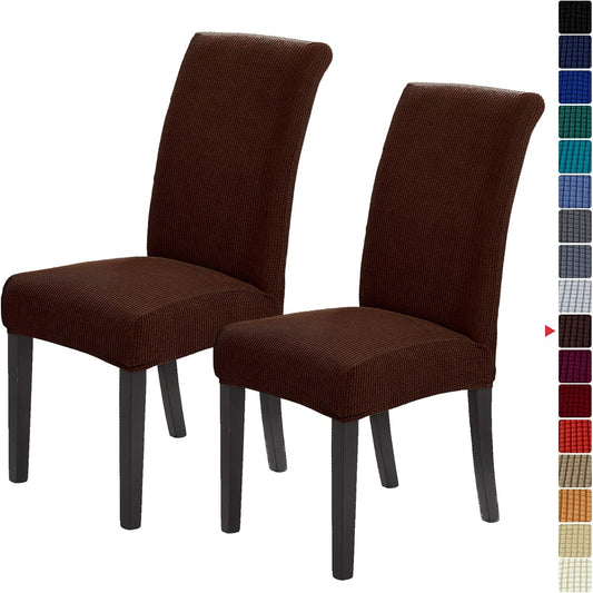 Howhic Stretch Chair Covers for Dining Room Set of 2, Removable Washable Dining Room Chair Covers, Dining Chair Slipcovers Seat Protector, Great for Home Decor and Banquet (Chocolate, 2 Pack)
