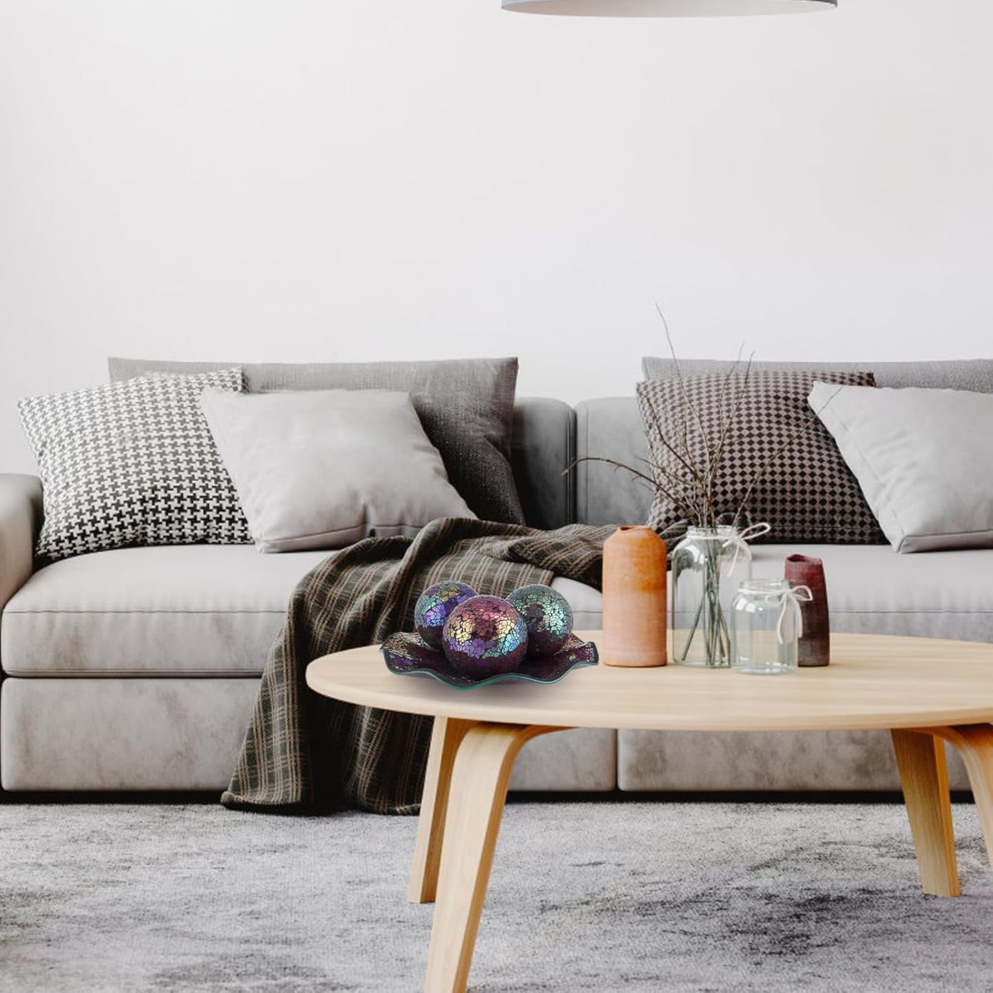 MDLUU Mosaic Centerpiece Tray, 11.6" Decorative Glass Plate, Home Decor Glass Bowl for Dining Room Table, Coffee Table, Gift (Multicolored Purple)