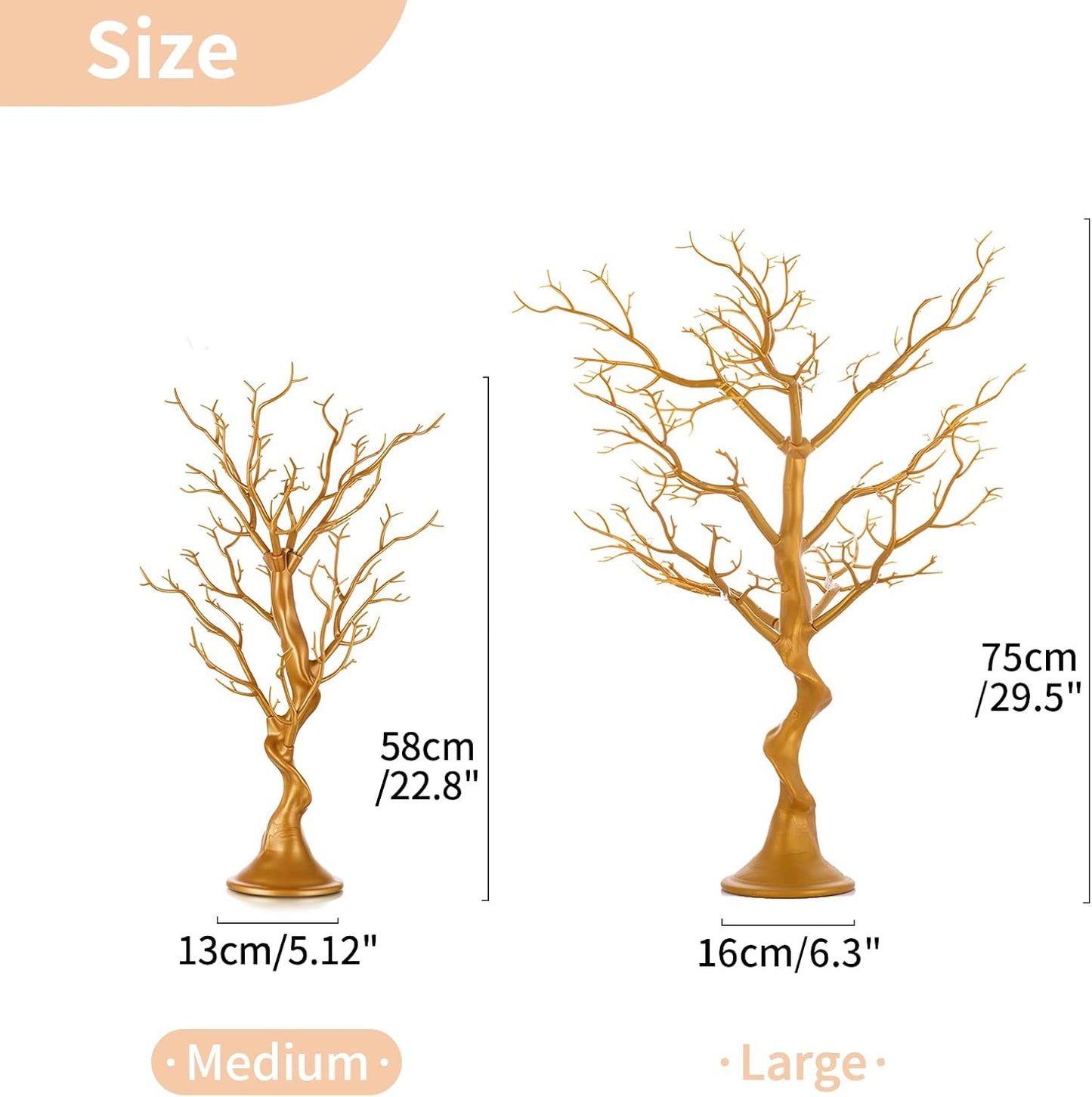 Nuptio 22.8 inch Tall Gold Christmas Tree Branch Artificial Manzanita Tree Centerpiece Wedding Centerpieces for Tables, Decorative Ornament Display Tree Branches for Decoration Weddings (2 Pc)