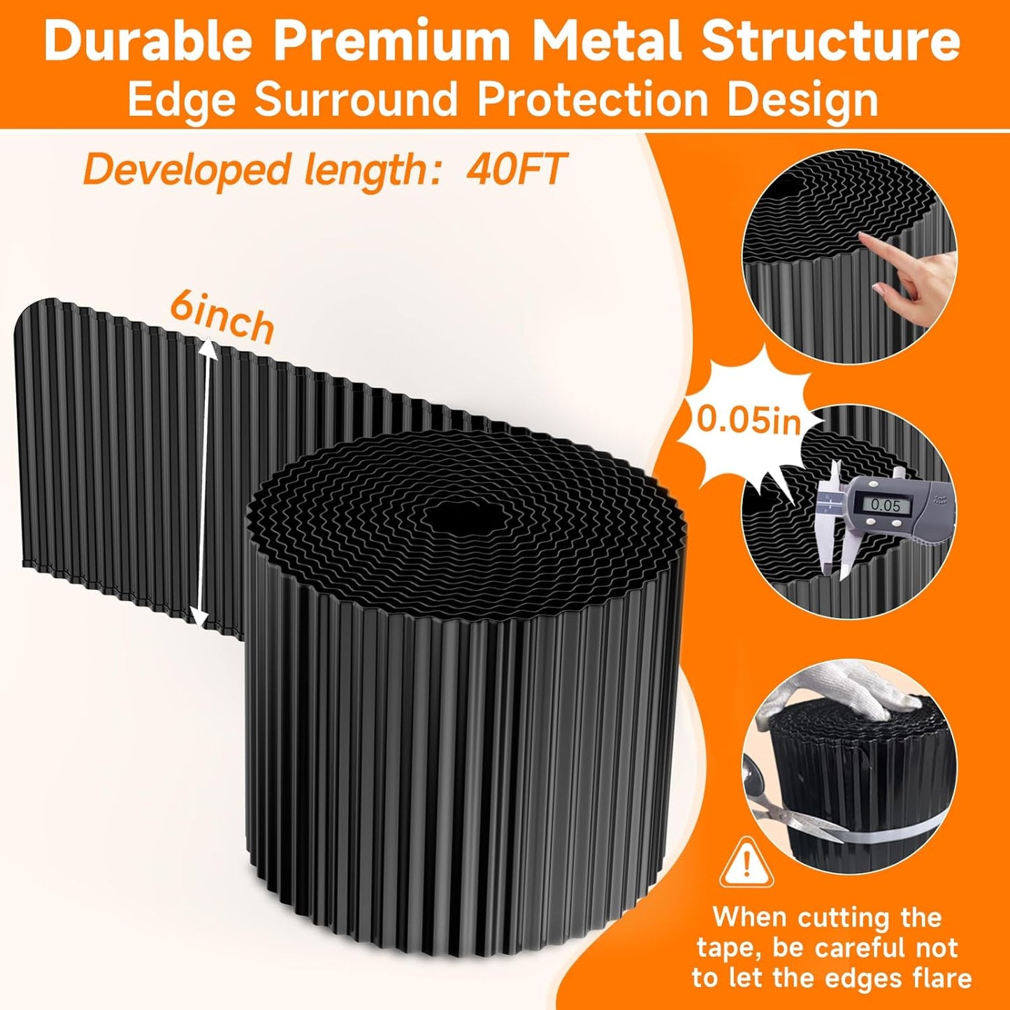 Corrugated Garden Edging,6"×40Ft Galvanized Steel Landscape Edging & Lawn Edging Border,Metal Garden Border for Flower Beds,Garden,Lawn,Raised Beds & Tree Surrounds(Black)