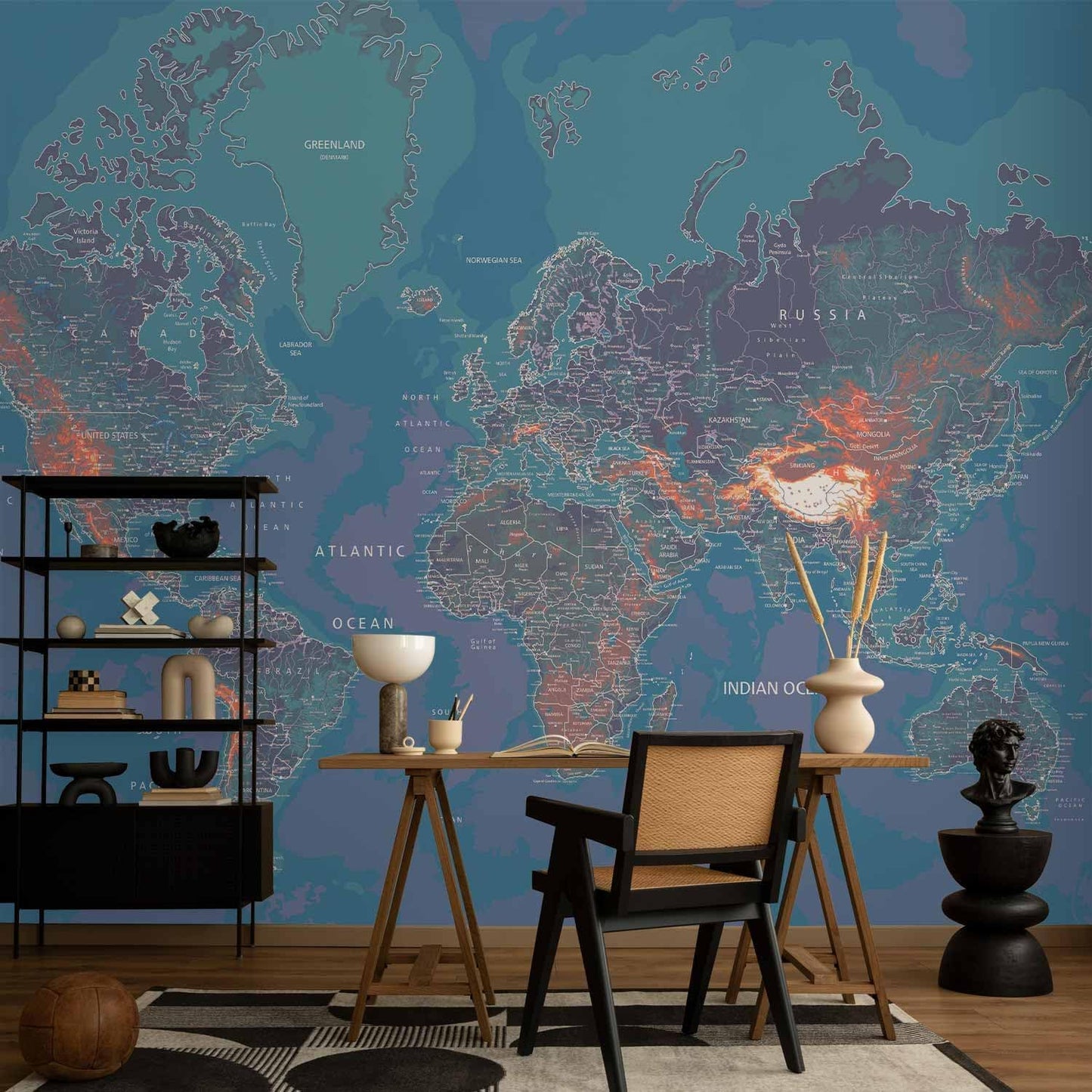 artgeist Premium Wall Mural World Map 118x83 in - XXL Non-Woven Wallpaper Fleece Wall Decor Photo Print Picture Image Design Home Map of The World k-A-0061-a-d