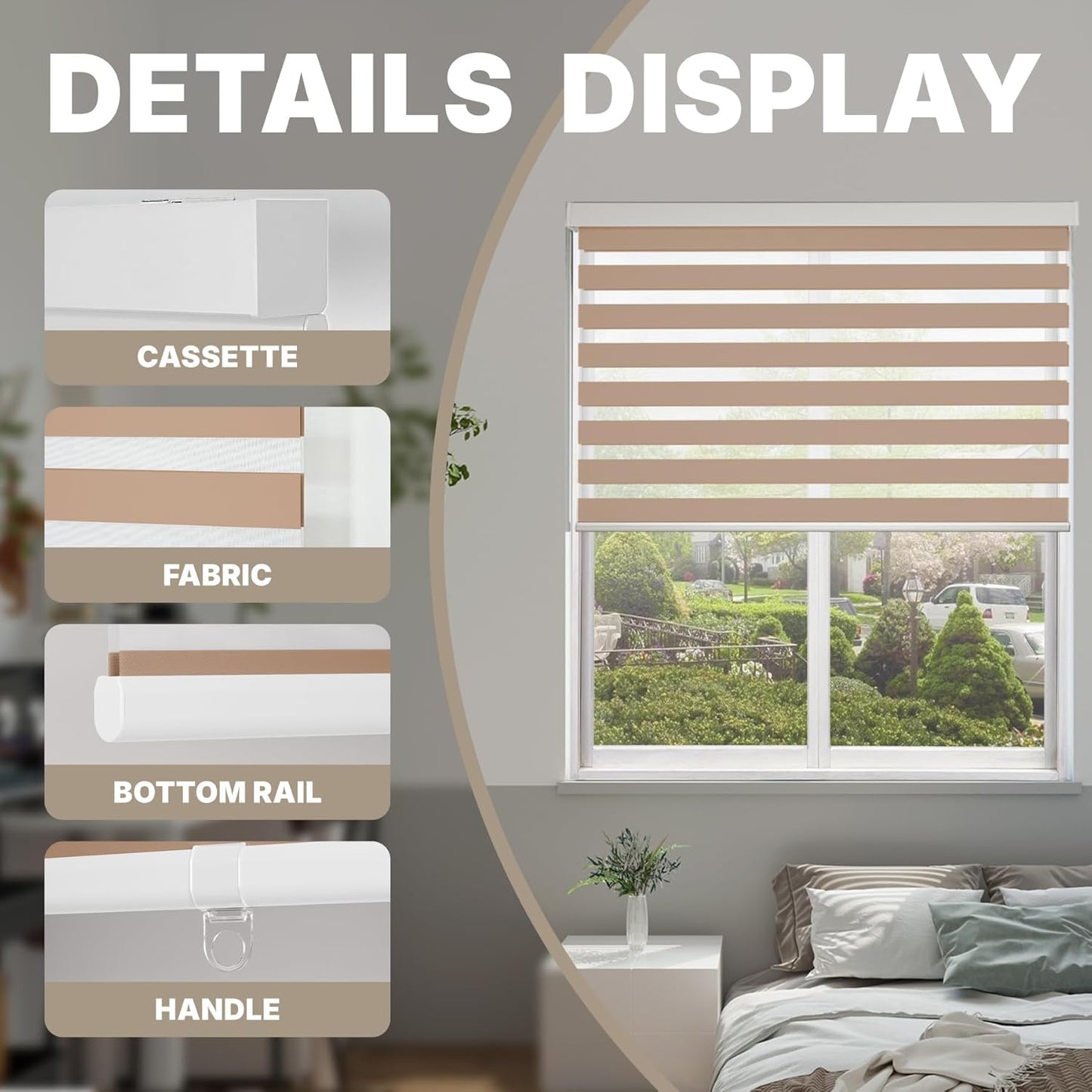 HESTIA Cordless Zebra Blinds Light Filtering Roller Shades UV Blocking Blackout Privacy Indoor Window Blind for Home Office Day and Night, Beige,28" W x 54" H