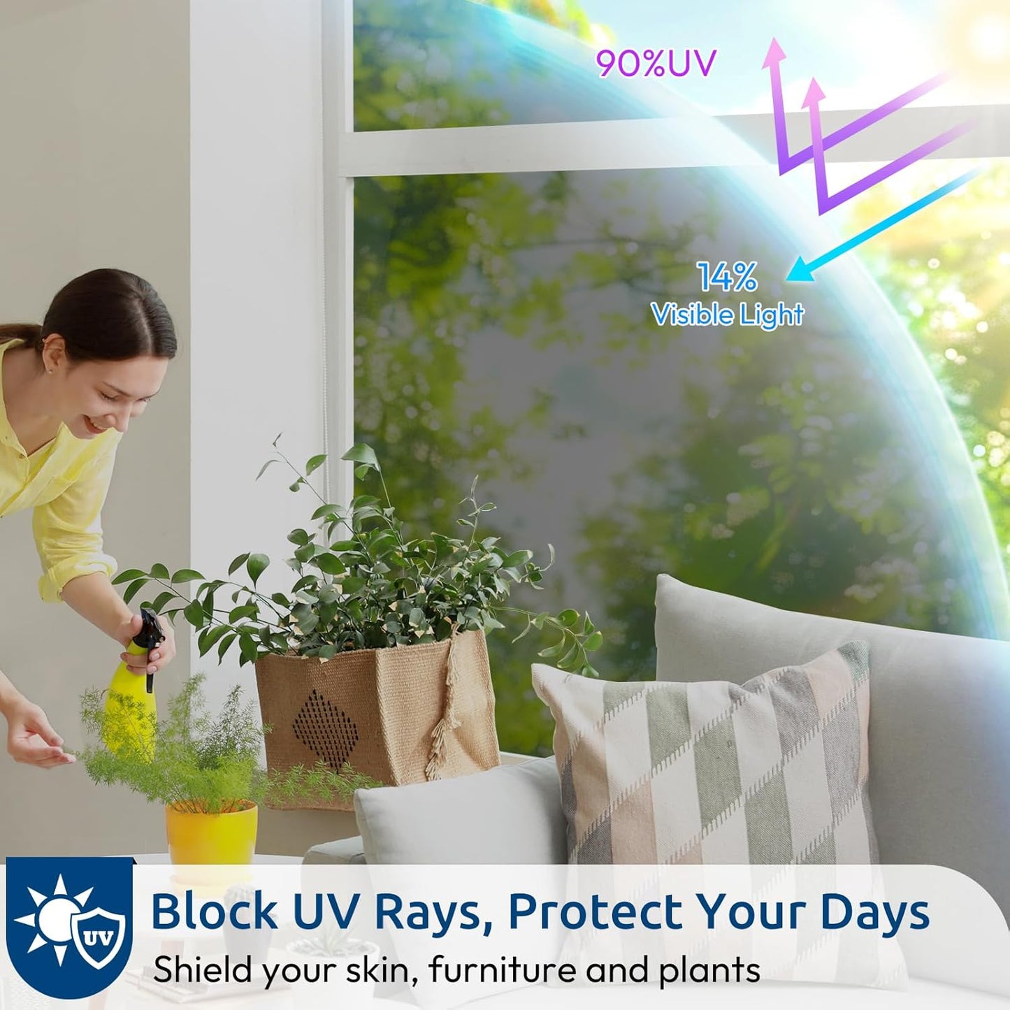 rabbitgoo Window Privacy Film One Way Window Tint for Home, Removable Reflective Heat Sun Blocking Anti UV Glass Door Covering, Mirror Tinting Film House Office, 17.5 in X 13.1 Feet, Black Silver