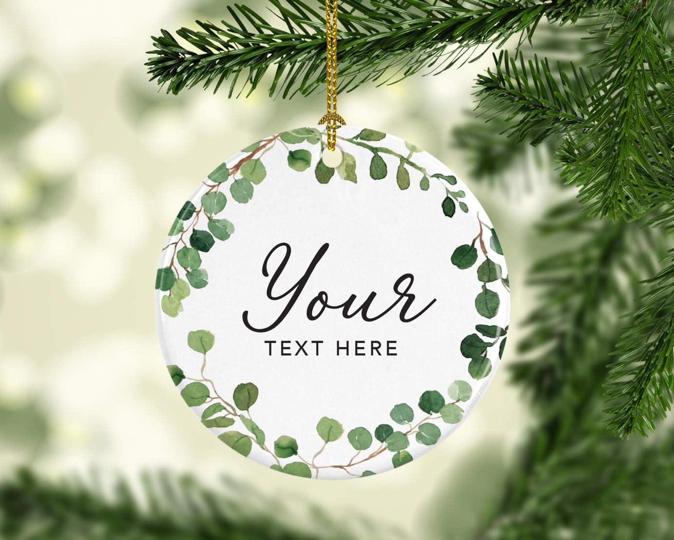 Andaz Press Personalized Round Ceramic Porcelain Christmas Tree Ornament Gift, Your Text Here, Farmhouse Eucalyptus Wreath, 1-PackGirl's Grandchild Niece Birthday Ideas