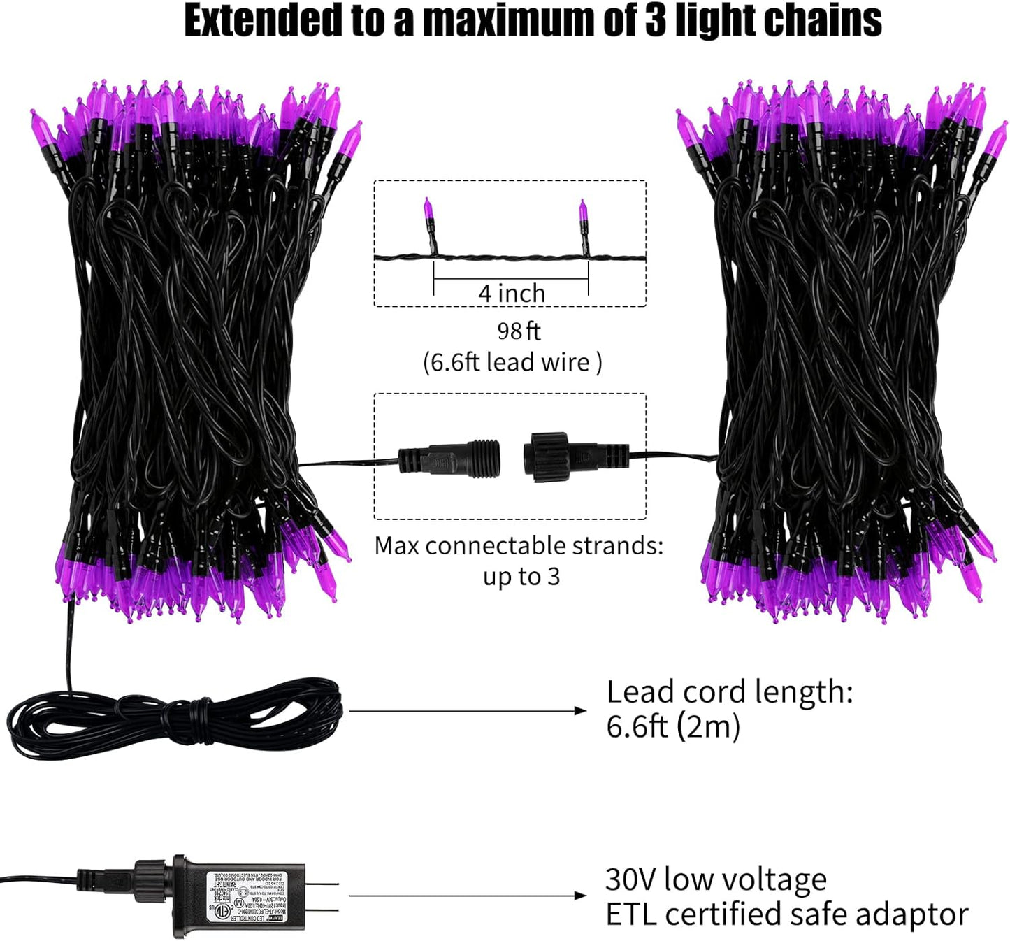 Minetom Halloween String Lights Outdoor, 98 Feet 300 Led Christmas Lights with 8 Lighting Modes for Halloween Party Christmas Xmas Tree Lights Decor(Purple)