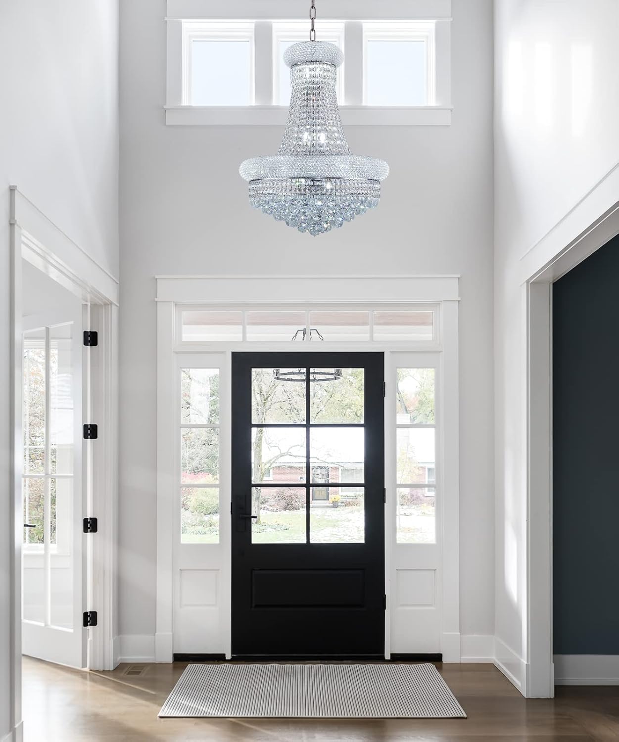12 - Light Unique Empire Crystal Chandelier for Foyer Entrance Living Room Dining Room Bedroom Entryway Chrome Finish