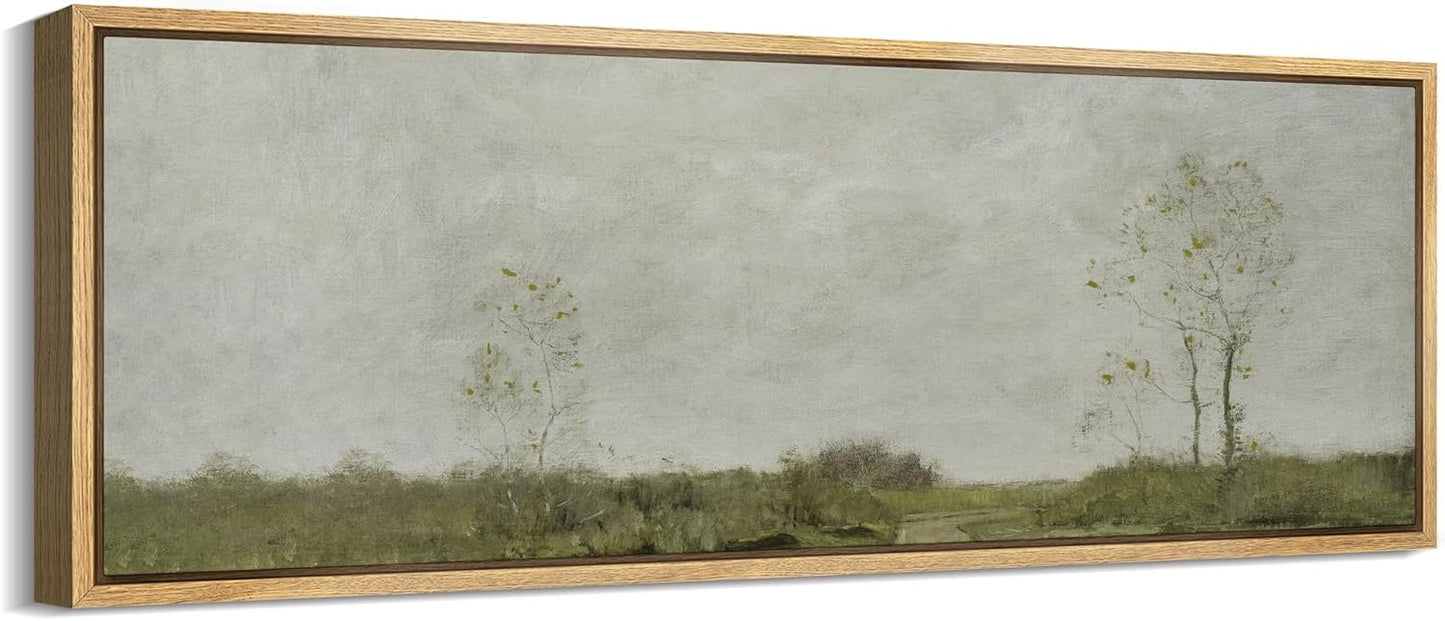 MUDECOR Large Framed Canvas Print Wall Art Soft Pastoral Landscape Wall Art with Trees Antique Retro Fine Art Illustrations Decorative Colorful for Bedroom - 60"x20"