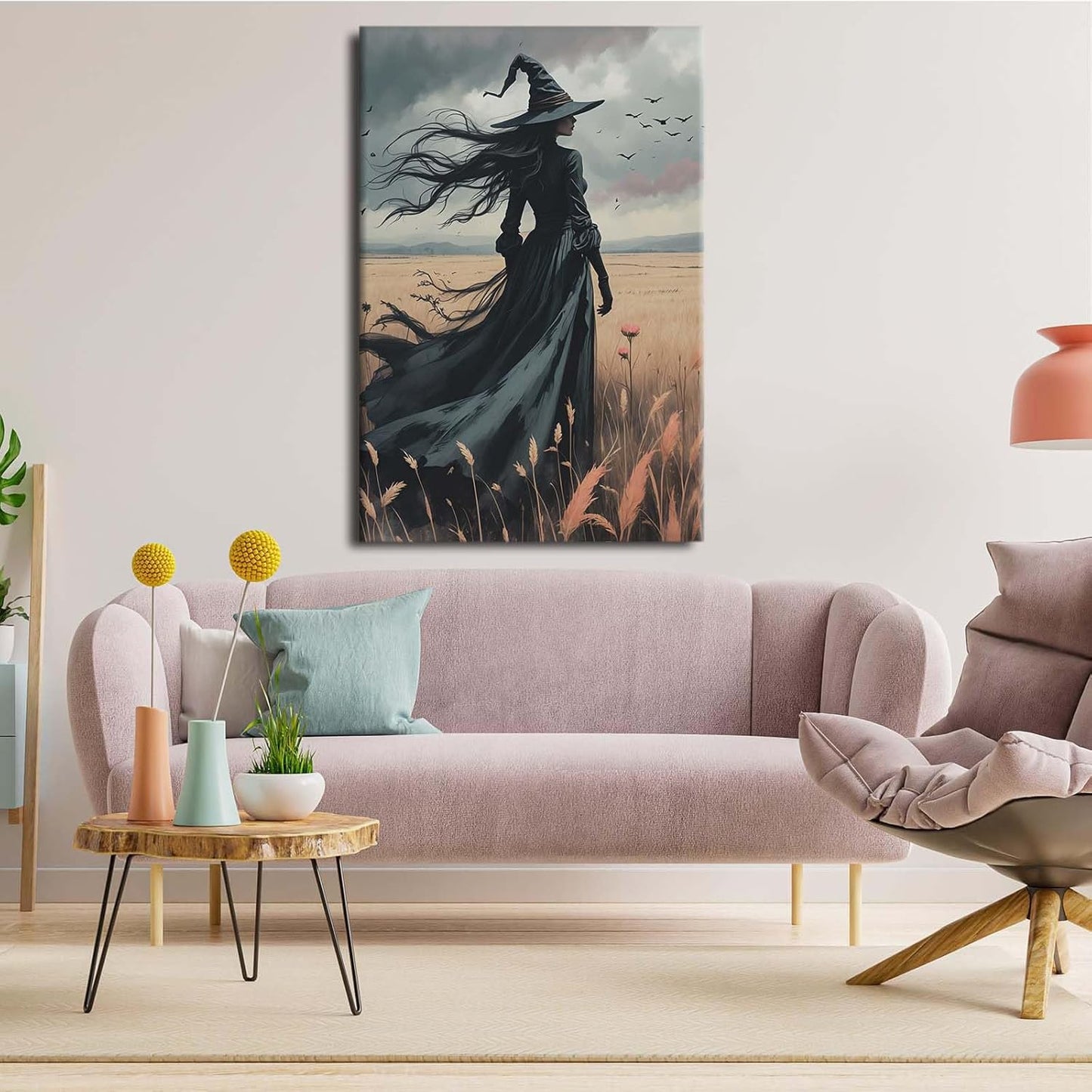 Gothic Decor Canvas Wall Art Witch in Rice Field Halloween Art Decor Print Nature Print Victorian Home Bedroom8x12in Wood Framed