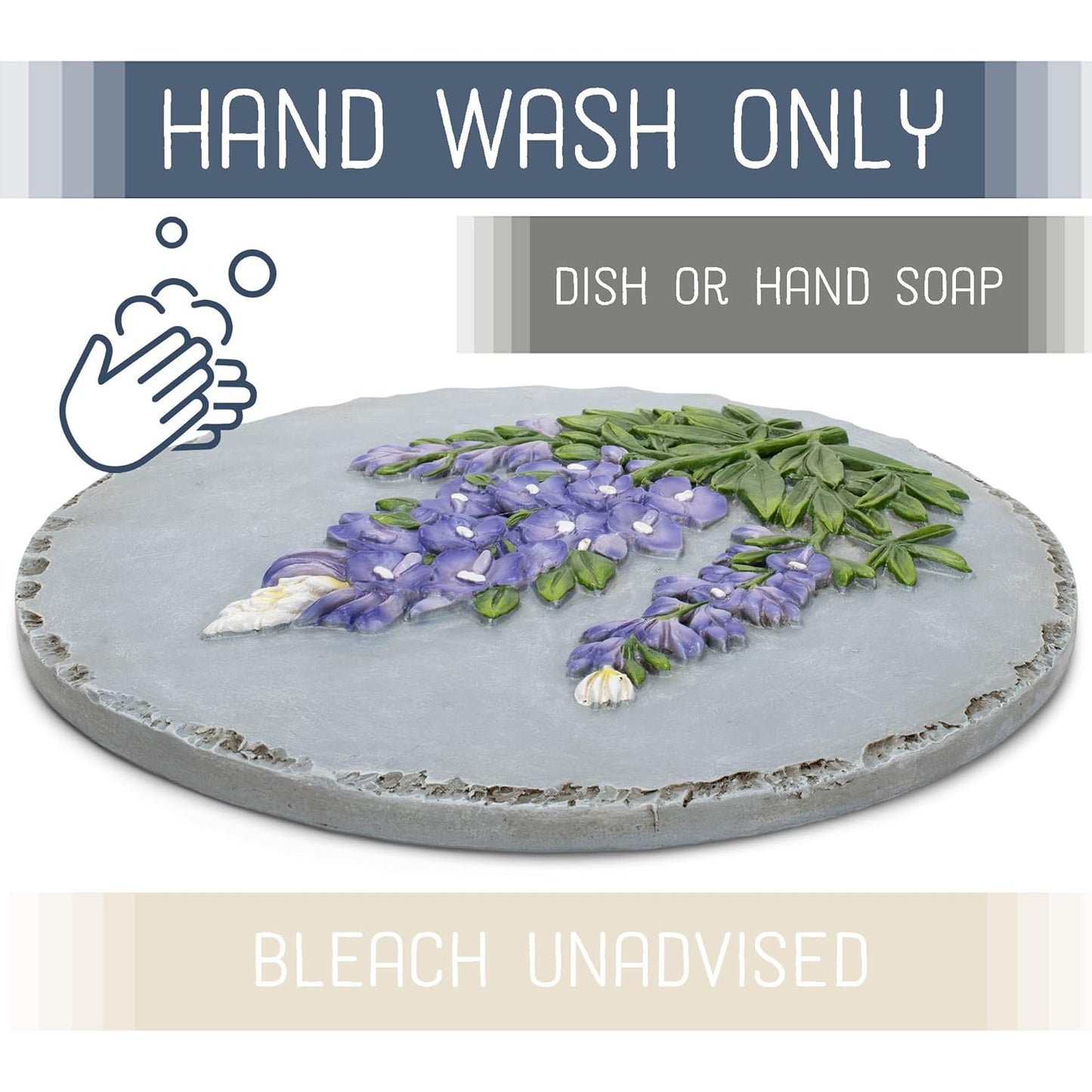 NAT & Jules Floral Colorful Dimensional Indoor Outdoor 12 inch Round Cast Resin Decorative Garden Stepping Stone, Patio, Walkway Sculpture Yard Art, Bluebonnet