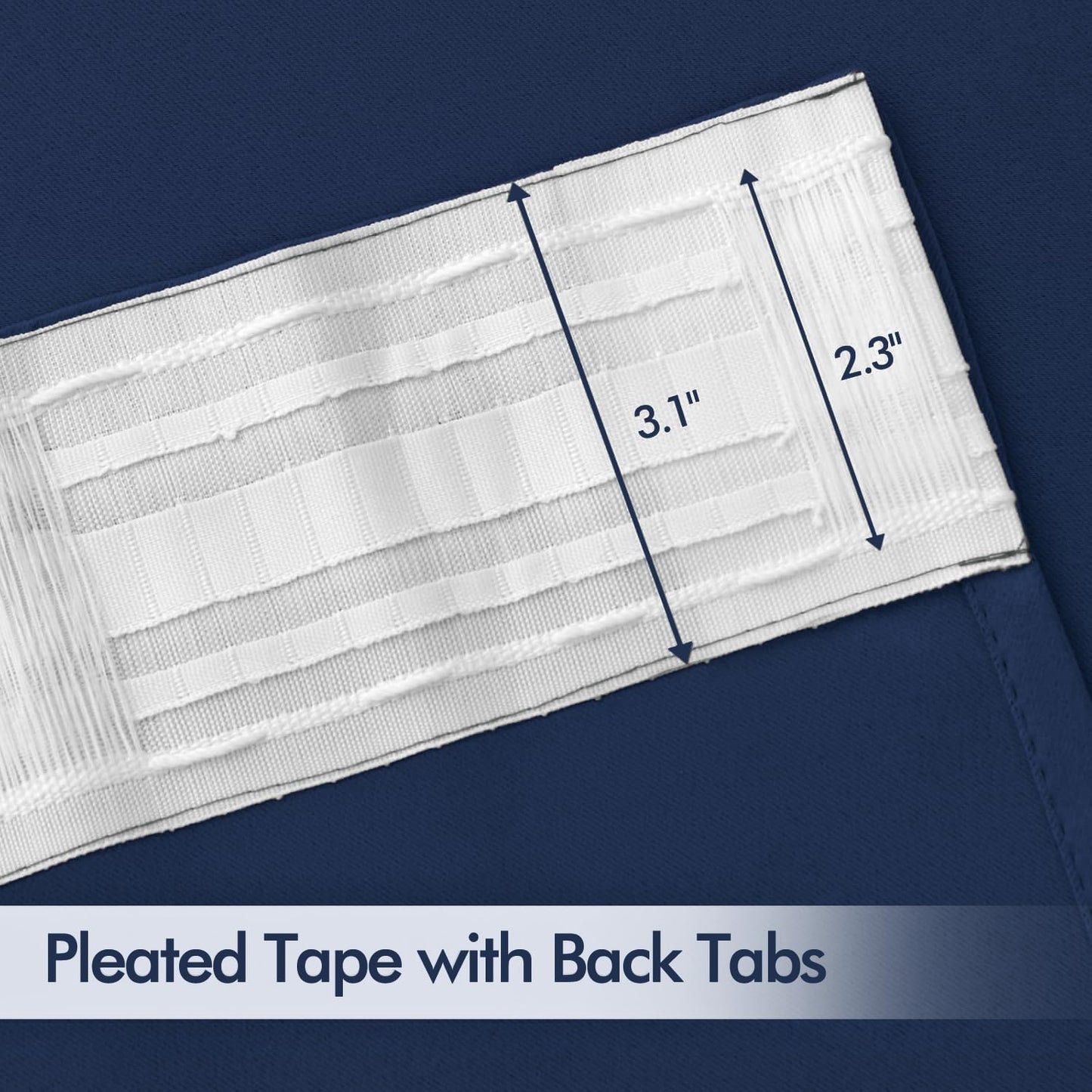 MIULEE Navy Blue Back Tab Blackout Curtains 90 Inches Long 2 Panels Set for Living Room Bedroom Privacy, Rod Pocket/Pinch Pleat Thermal Insulated Room Darkening Pleated Light Blocking Drapes