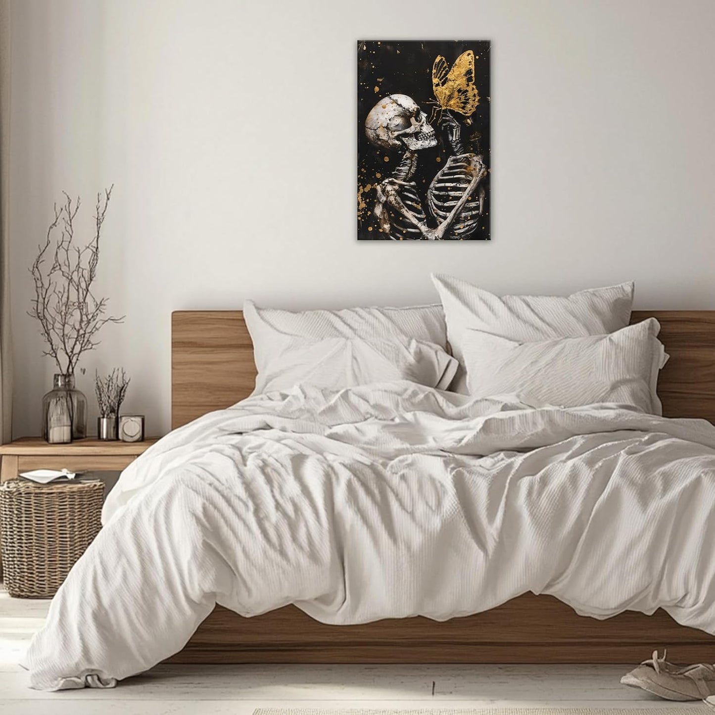 OAAPITI Skull Wall Art Skull and Gold Butterfly Canvas Print Abstract Modern Gothic Artwork for Bedroom Dark Art Decor(Artwork-7,28"x42")