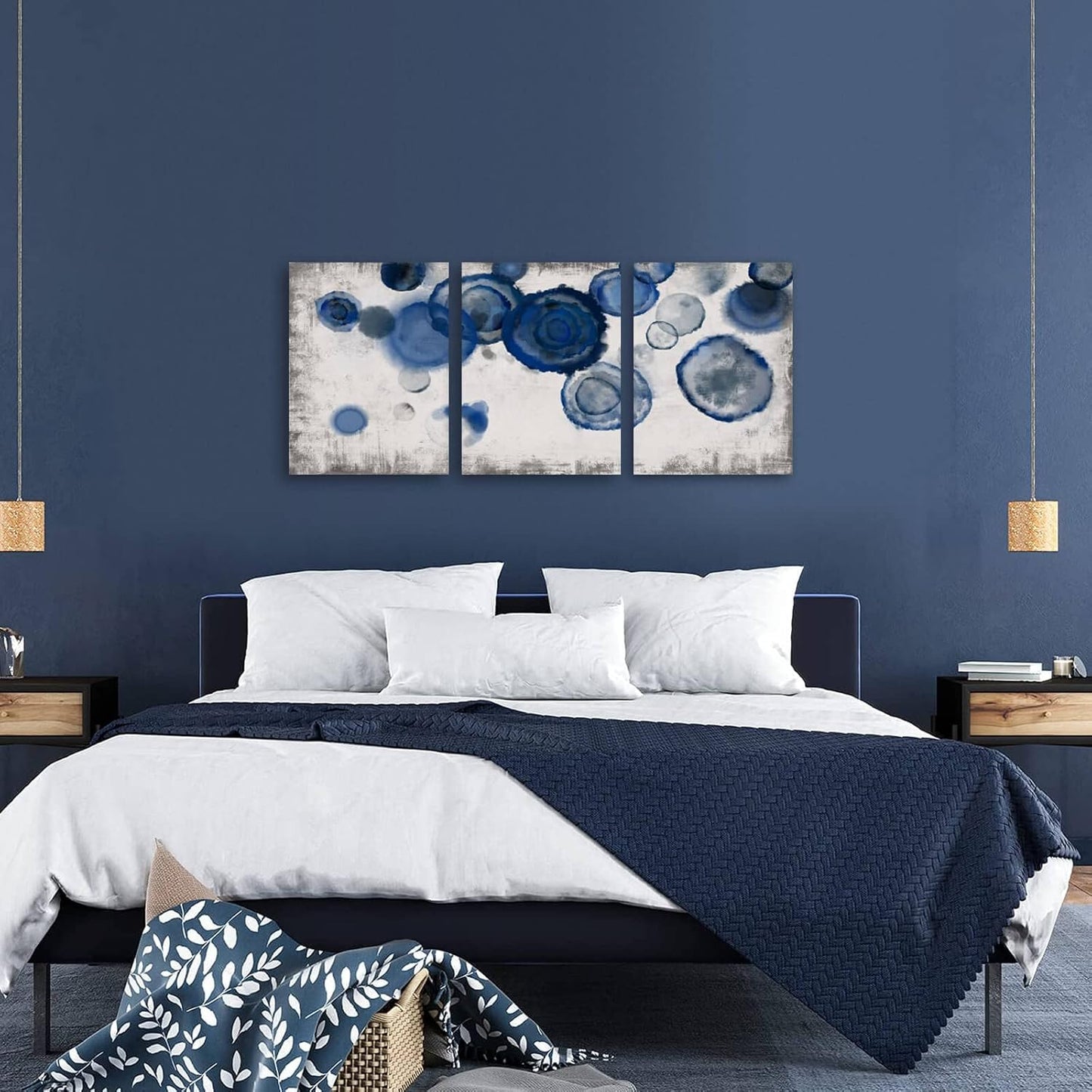 YJYart Abstract Watercolor Wall Painting Pictures for Bathroom Wall Decor Navy Blue Canvas Prints Blue and White Wall Art for Bedroom Kitchen Office 12"x16"x3p
