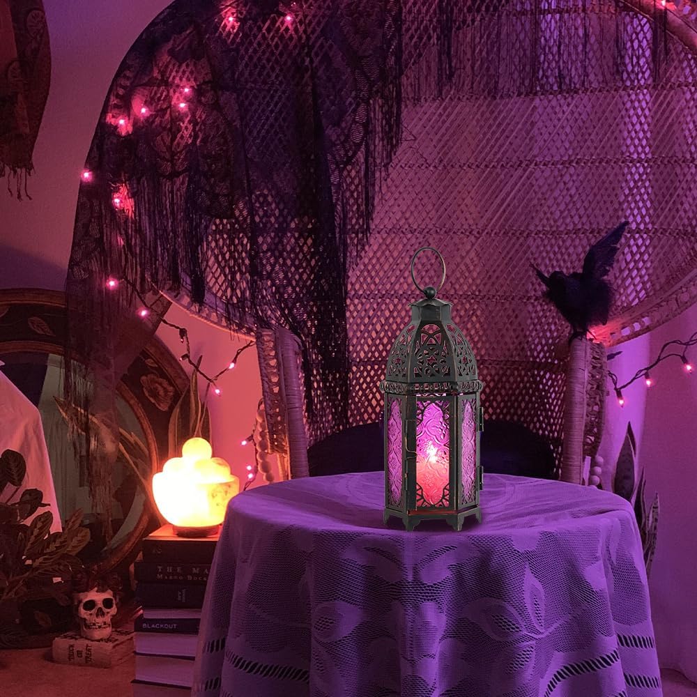 NEEDOMO Halloween Decorations,11'' Moroccan Lanterns Decorative Indoor & Outdoor, Vintage Christmas Candle Holder, Metal Lanterns Decorative, Table, Patio, Porch, Shelf, Christmas Spring Home Decor