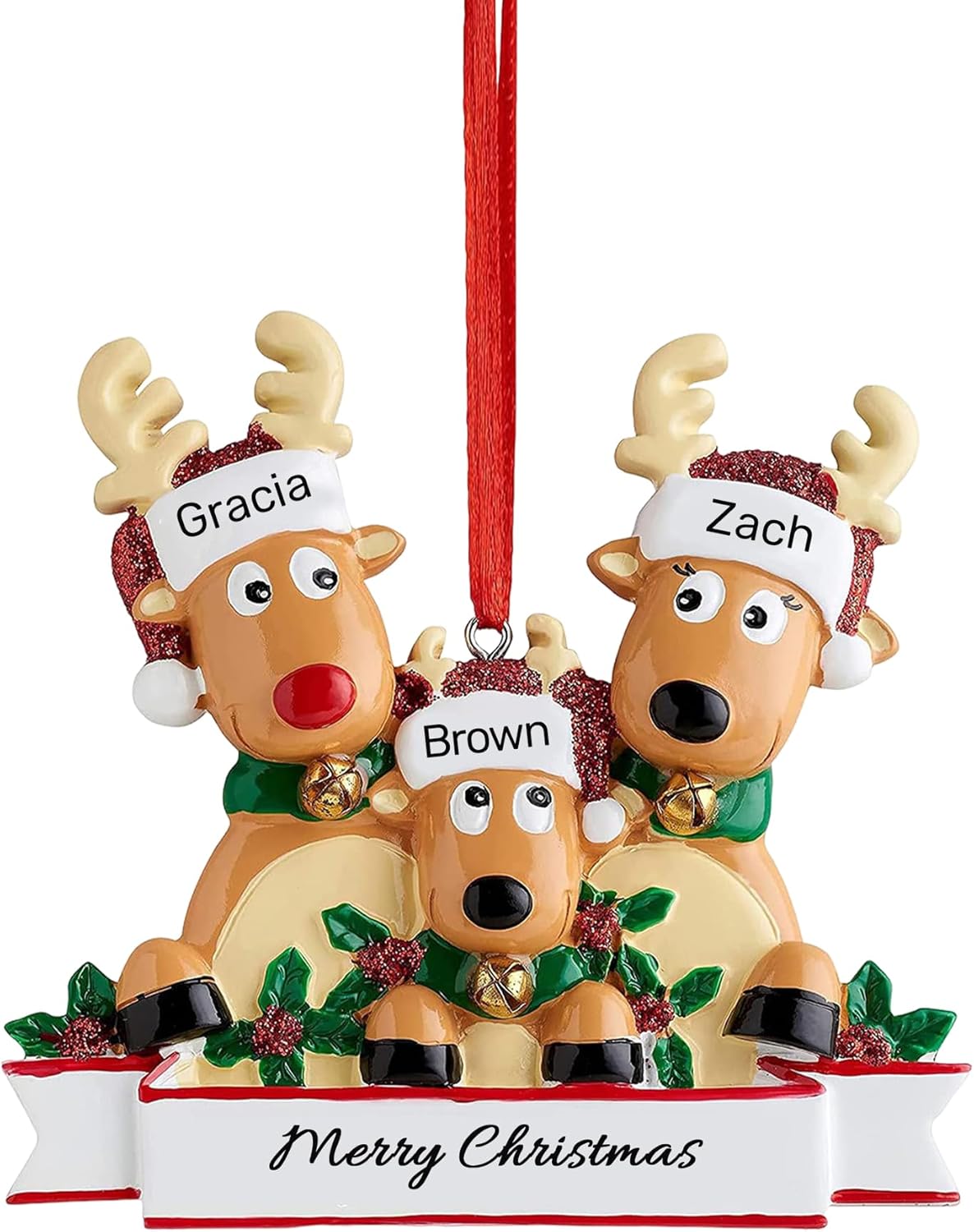 Personalized Christmas Ornaments 2025, Custom Reindeer Family Ornaments for Trees with Names, Handcrafted Christmas Deer Decorations for 2-8 Members, Meaningful Xmas Family of 3