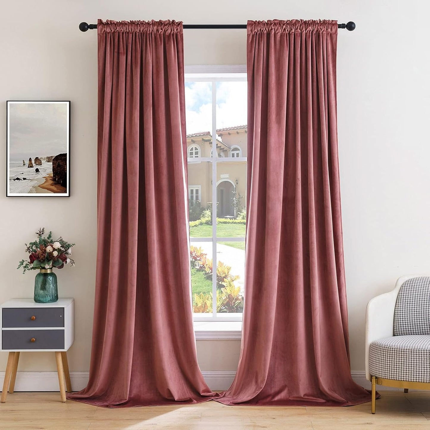 MIULEE Dusty Rose Pink Velvet Curtains Thermal Insulated Blackout Curtain Drapes for Bedroom Living Room Darkening 92 Inches Long Curtains Panels Rod Pocket Set of 2