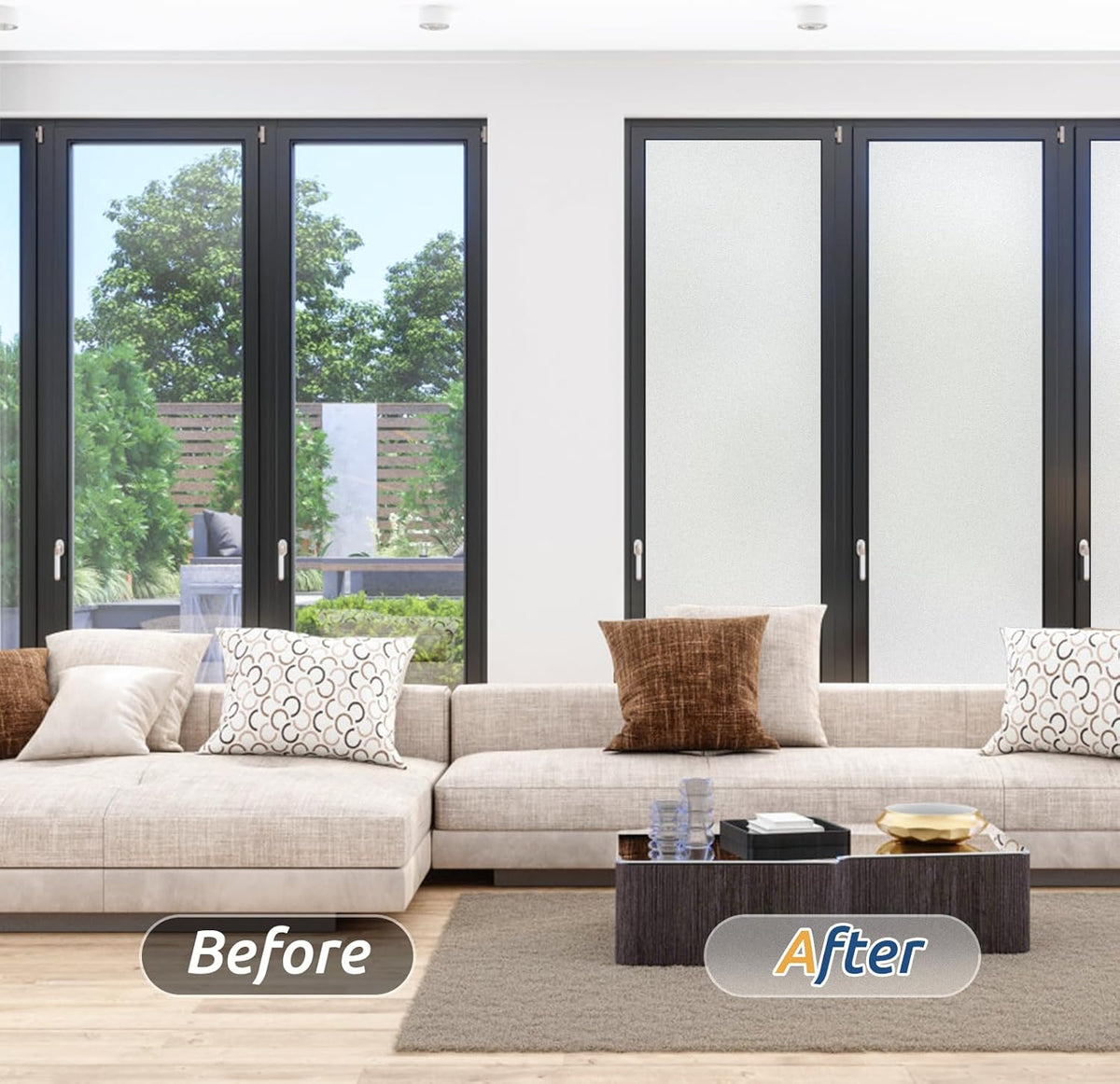 rabbitgoo Window Privacy Film, Frosted Glass Window Clings, Static Cling UV Heat Blocking Door Stickers for Home Bathroom, Removable Indoor Decal Coverings Day and Night, Pure, 17.5 x 78.7 Inches