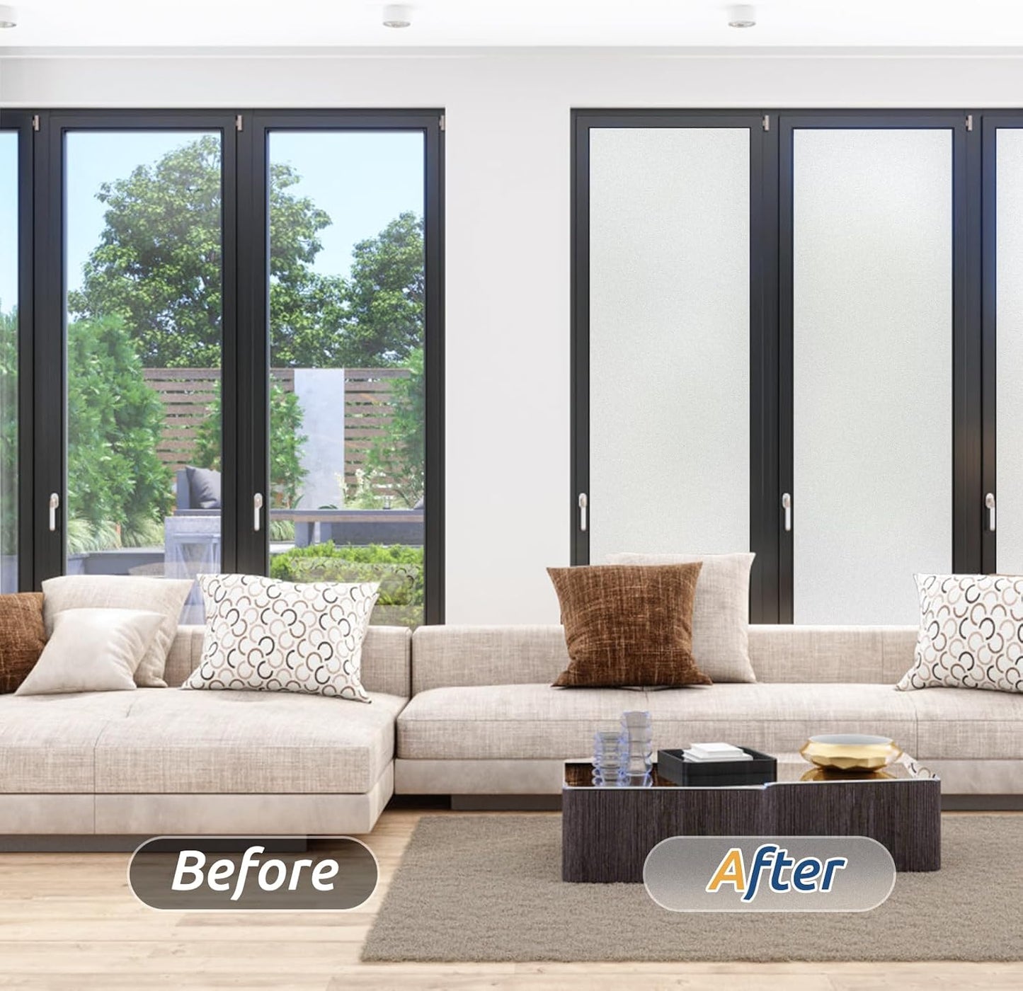 rabbitgoo Window Privacy Film, Frosted Glass Window Clings, Static Cling UV Heat Blocking Door Stickers for Home Bathroom, Removable Indoor Decal Coverings Day and Night, Pure, 17.5 x 157 Inches