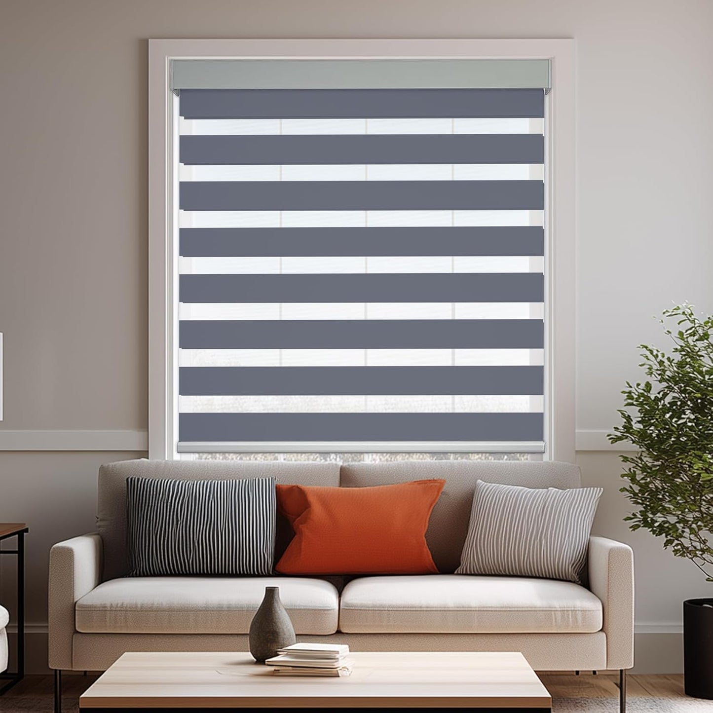 HESTIA Cordless Zebra Blinds Light Filtering Roller Shades UV Blocking Blackout Privacy Indoor Window Blind for Home Office Day and Night, Blue Grey,30" W x 54" H