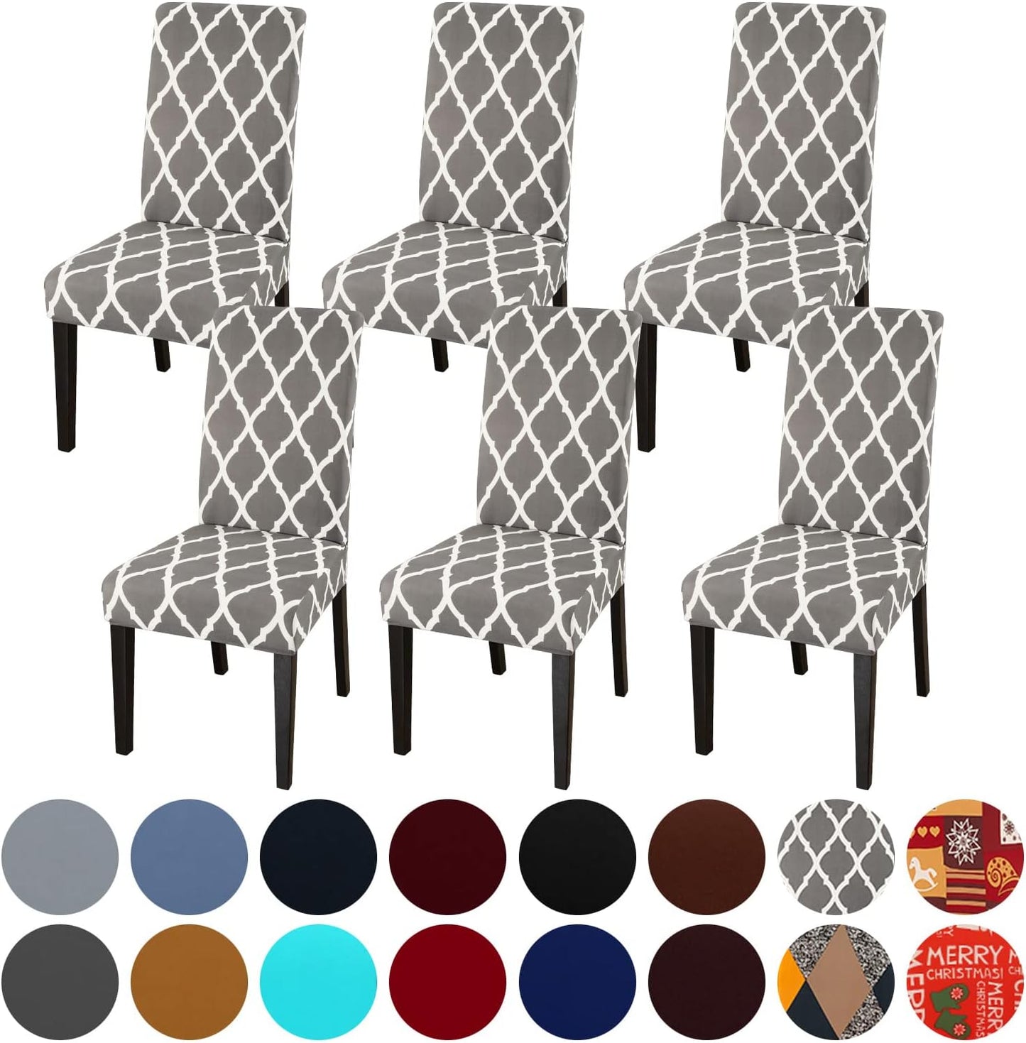 JQinHome Chair Covers for Dining Room 6 Pack, High Stretch Removable Washable Parsons Chair Slipcover for Home Party Hotel Wedding Ceremony (Grey White)