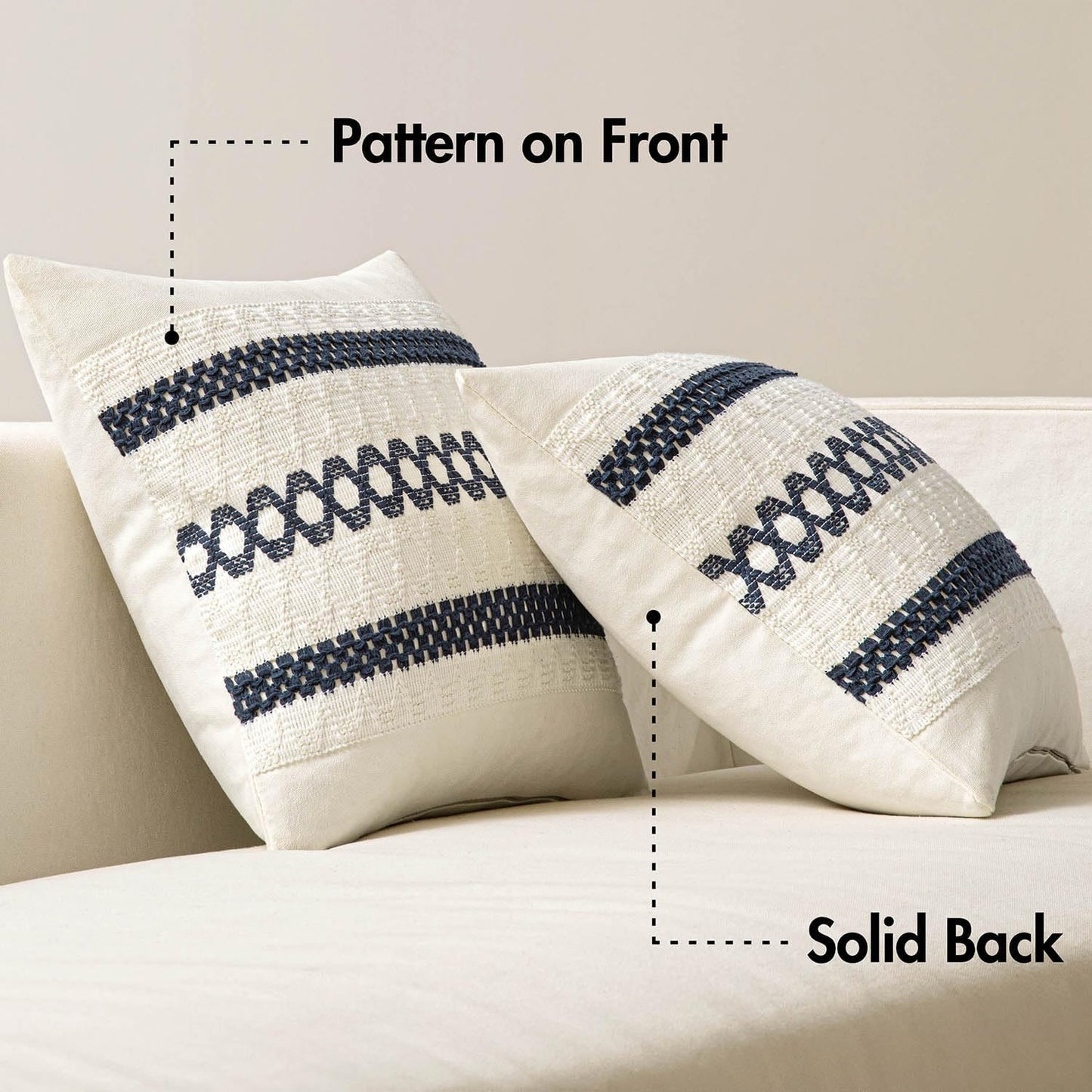 MIULEE Set of 2 Navy Blue Boho Decorative Lumbar Pillow Covers 12x20 Inch Farmhouse Rustic Couch Throw Pillows Modern Cotton Cushion Covers Retro Cute Macrame Woven Home Decor for Bed Sofa Chair