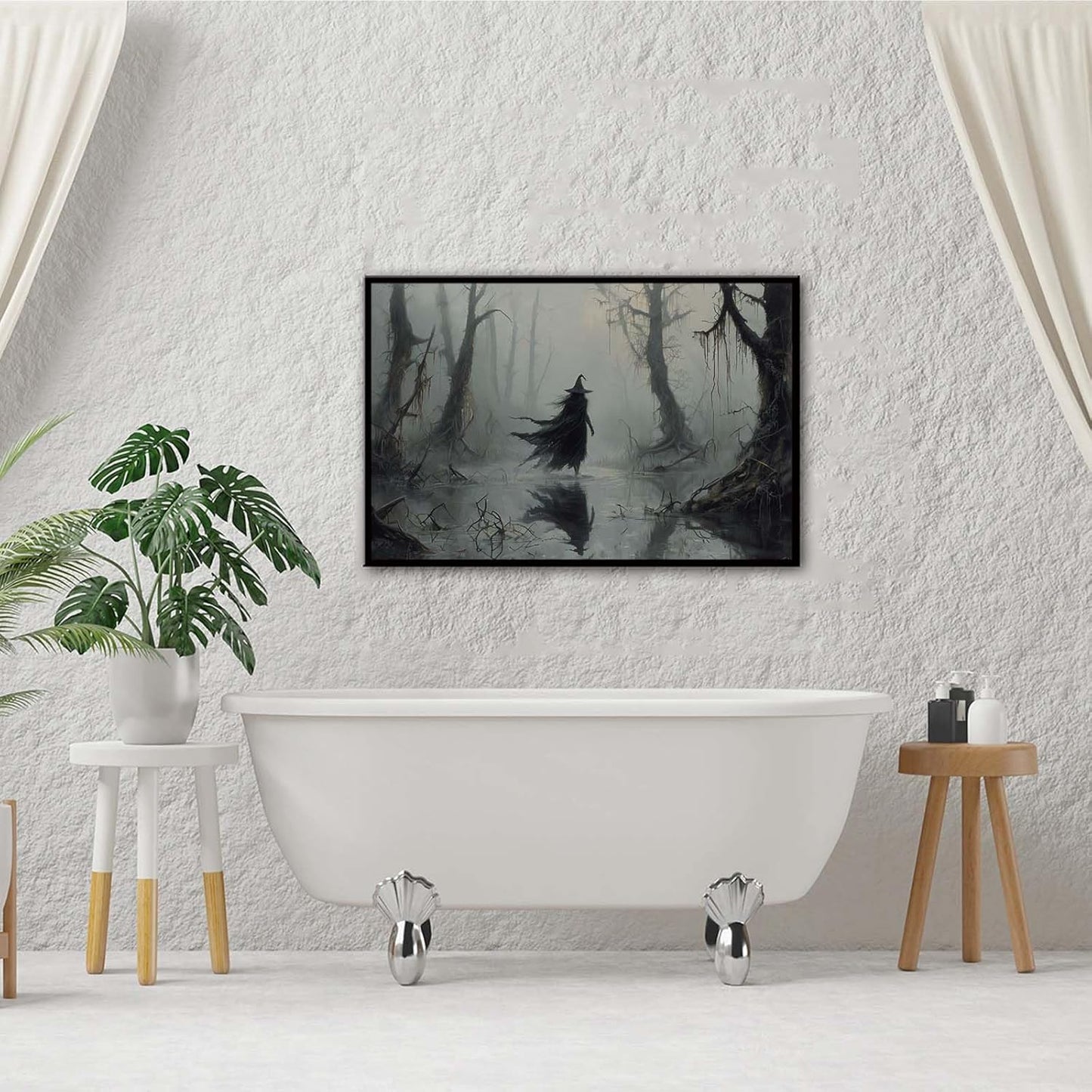 JFHCQJPK Vintage rustic swamp witch poster dark moody wall art gothic horror season halloween print for home decor retro dark moody painting24x36in Metal blackFramed