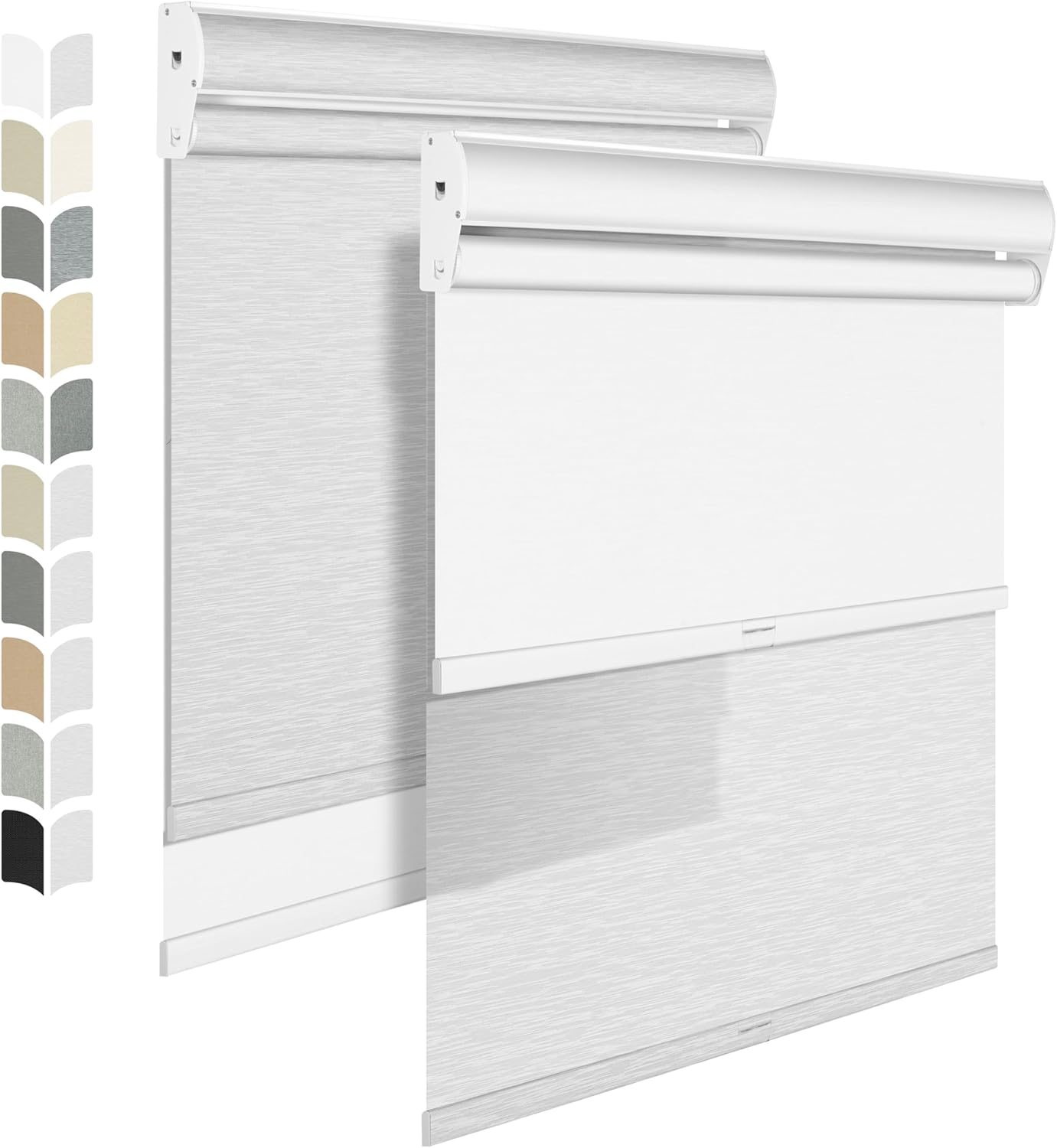 BERISSA Cordless Dual Roller Shades with Cassette Valance, Double Window Shades - Blackout and Light Filtering, Day and Night for Home Office Door. Striped Jacquard White - 27 W x 86" H