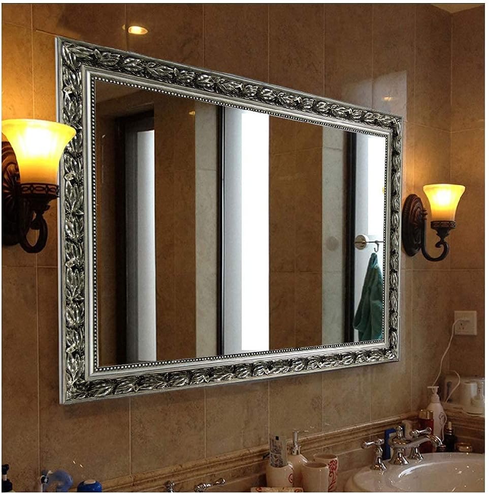 Bathroom Wall Mirror, Decorate Bathroom Mirrors for Wall, Rectangle Modern Bathroom Wall Mounted Mirror Vertical or Horizontal Hanging for Living Room (Silver Frame 32''x24'')