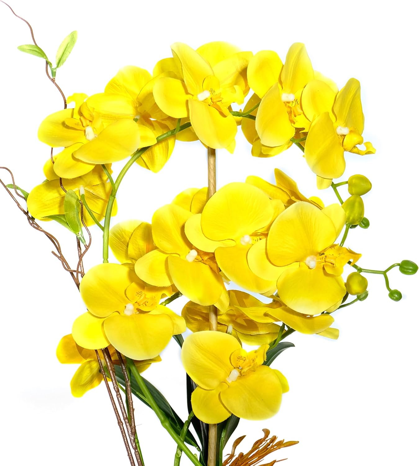 Orchid Artificial Flowers with Gray Vase Large Silk Faux Phalaenopsis Flowers for Dining Room Table Floral Centerpieces Indoor Decoration,Yellow