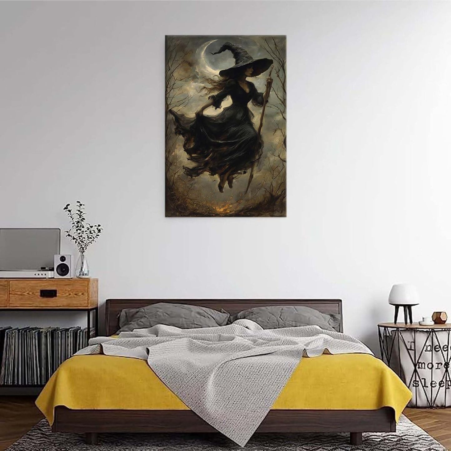 Witch in the Forest Halloween Print Wall Art Poster Witch Decor Vintage Print Dark College Wall Art Victorian Gothic Room Decor Canvas Wall Print12x16in Wood Framed