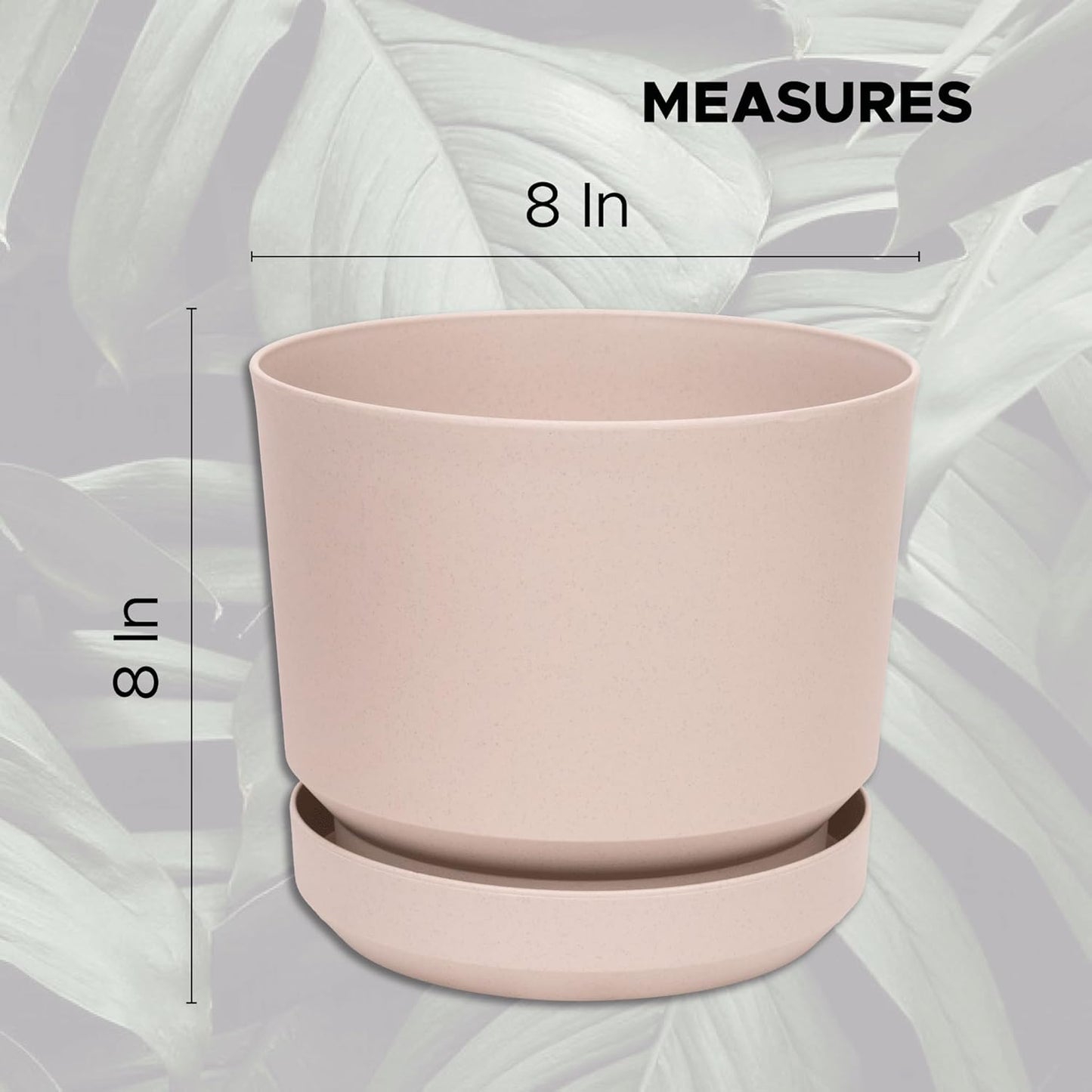 Elly Décor 8 inch Plastic Cylinder Planter Pot with Self-Watering Saucer and Drainage Hole,Lightweight & Extremely Durable, 8"x 8", Ivory
